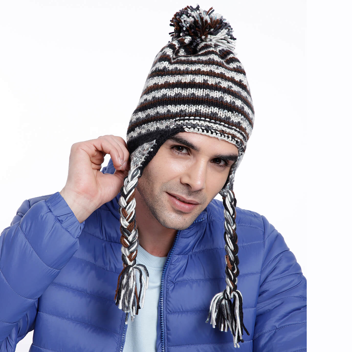 Black Beige Icelandic Beanie - 1742