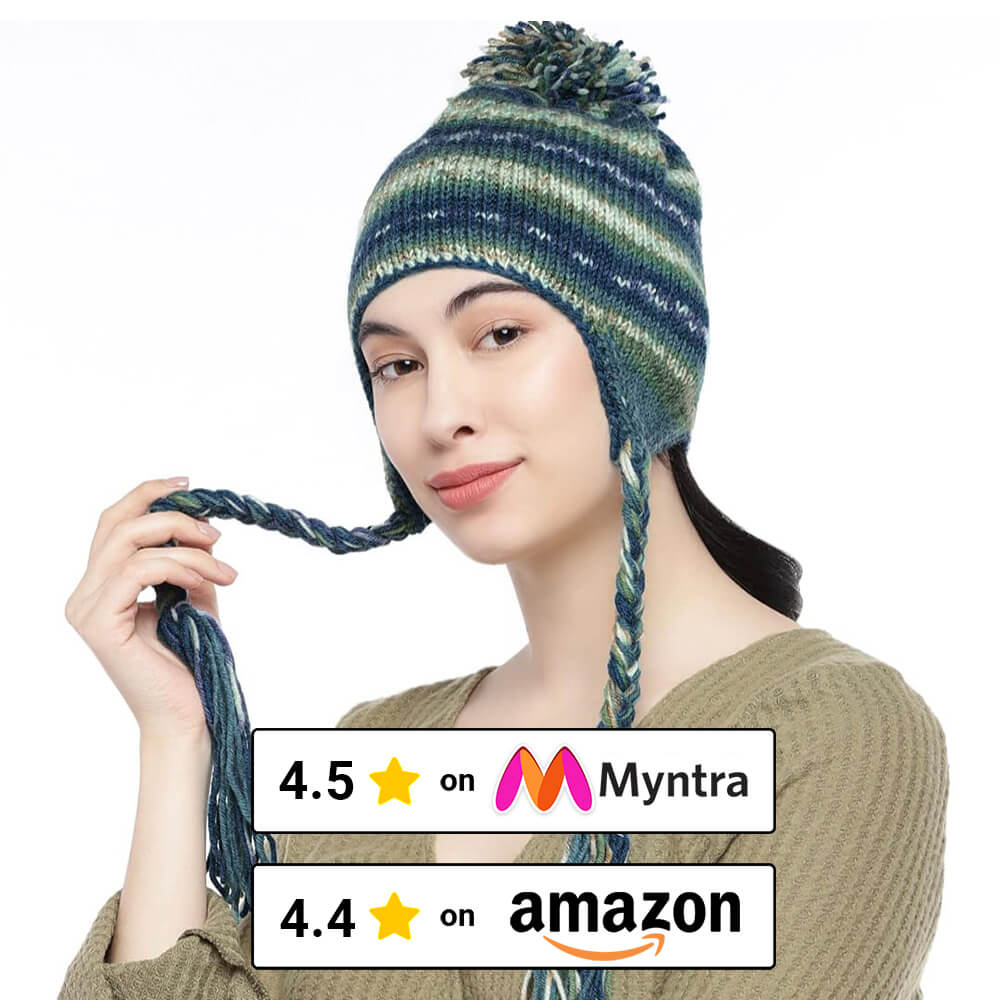 Green Beige Icelandic Beanie - 1743