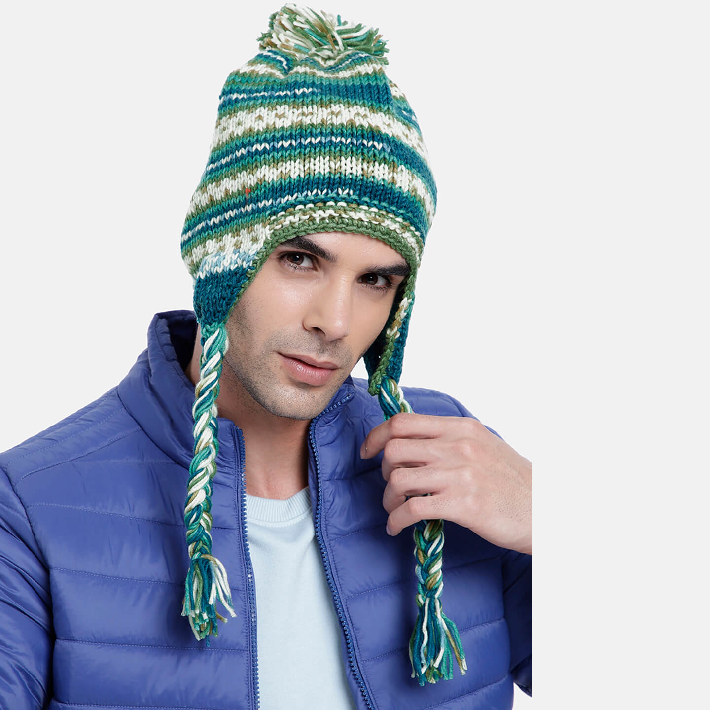 Green Beige Icelandic Beanie - 1743