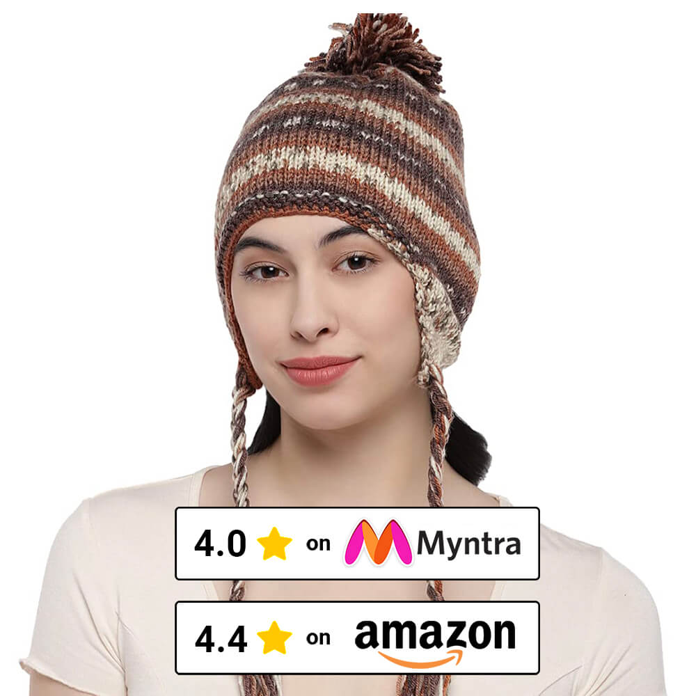 Brown Beige Icelandic Beanie - 1861