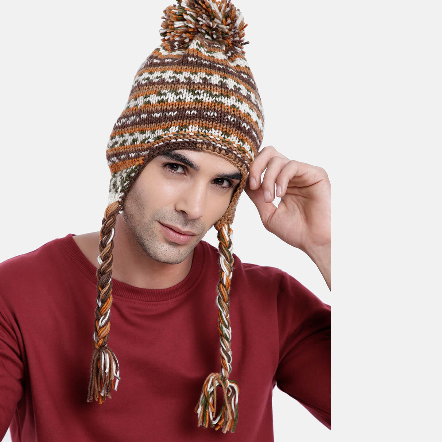 Brown Beige Icelandic Beanie - 1861