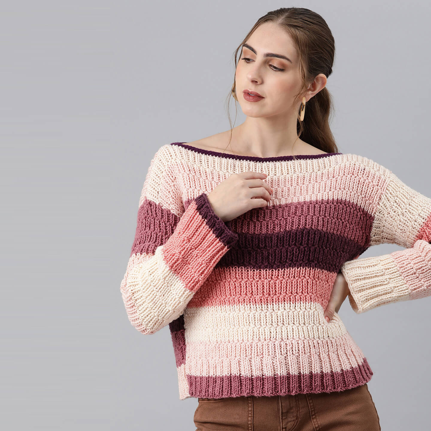 Knitted Self Design Pullover - 3257