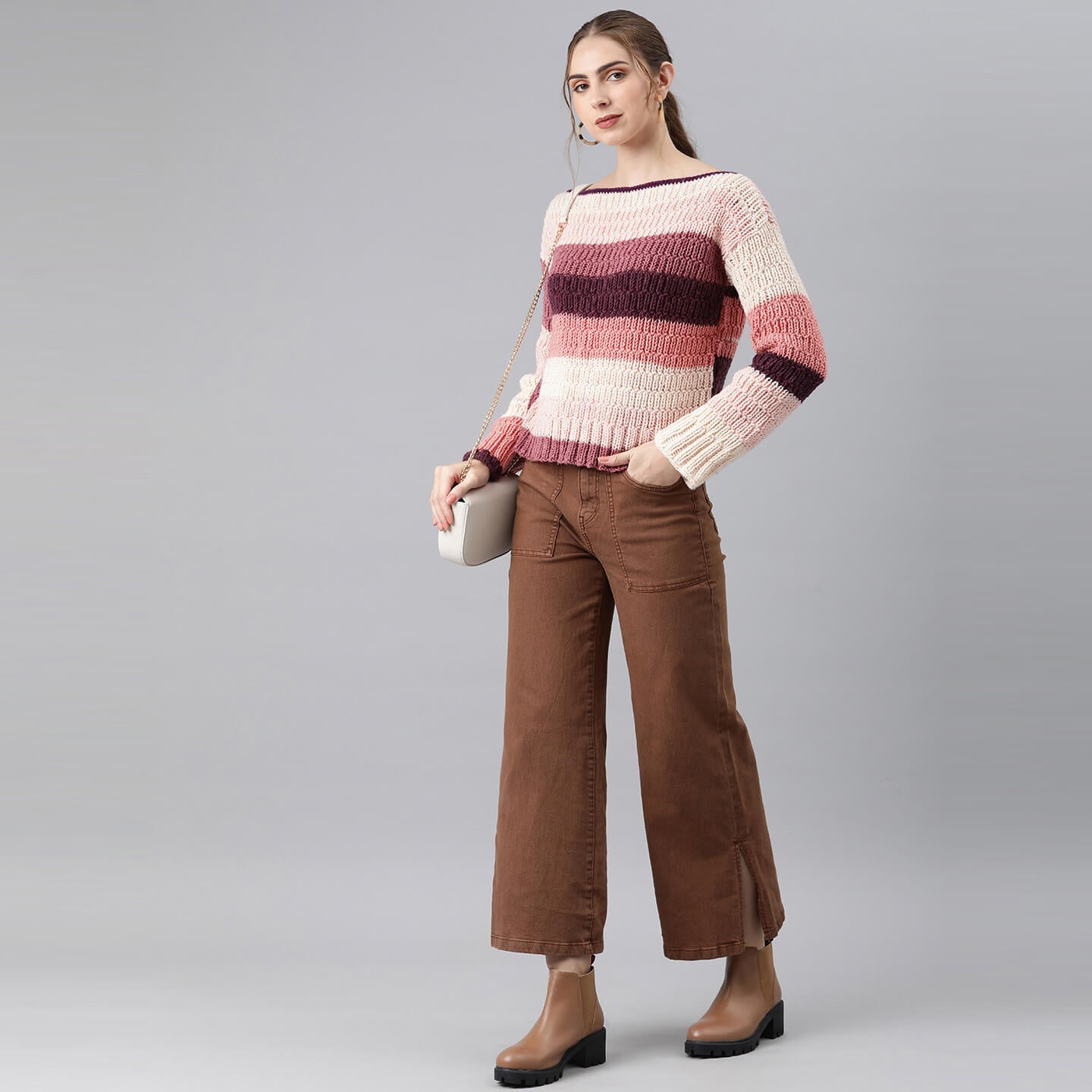 Knitted Self Design Pullover - 3257