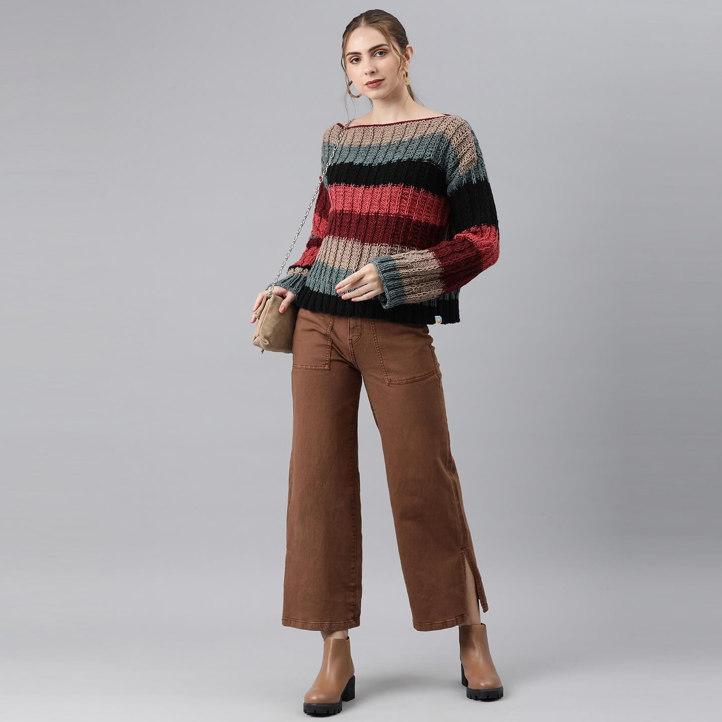 Knitted Self Design Pullover - 3260