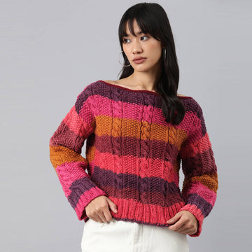 Knitted Self Design Pullover - 3266