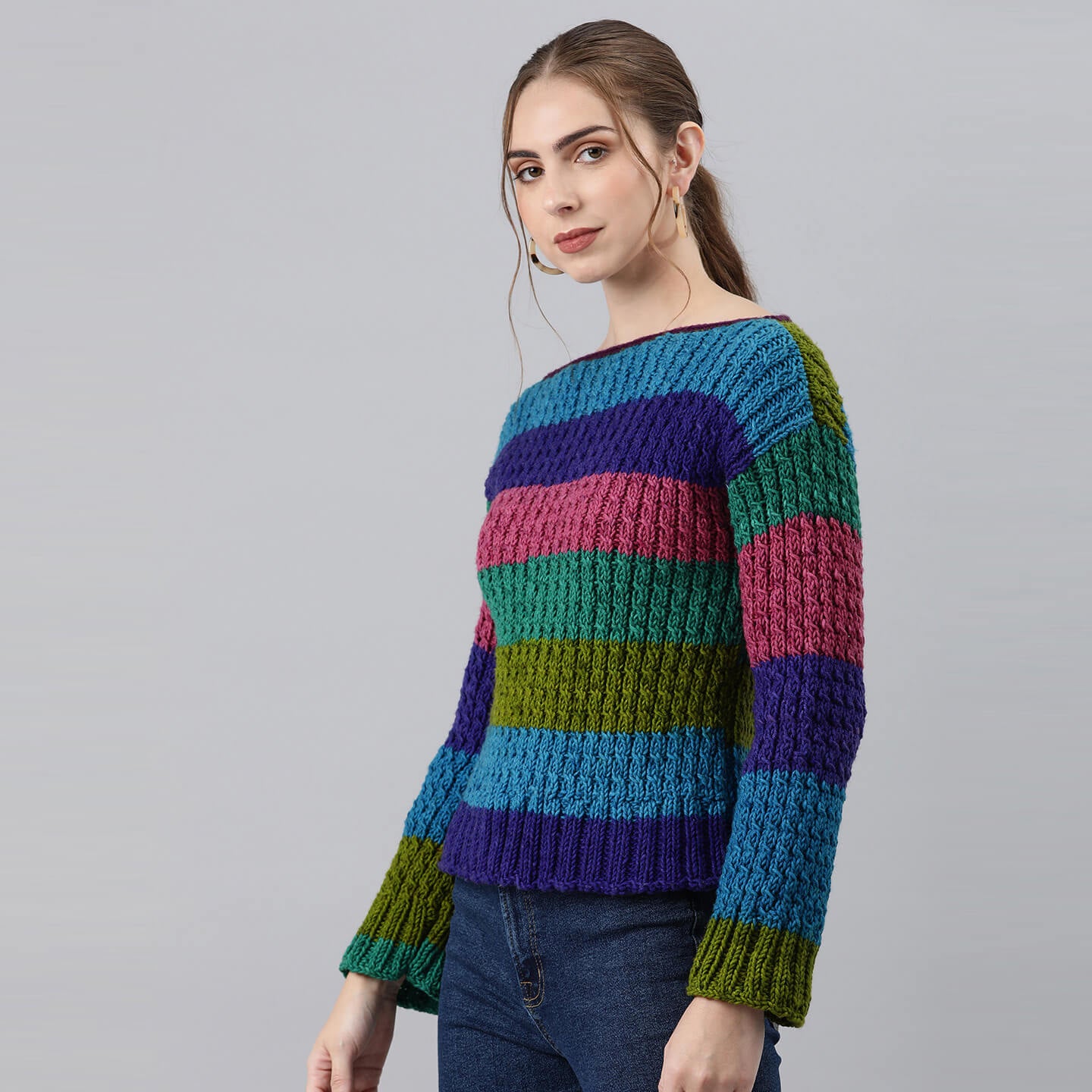 Knitted Self Design Pullover - 3267