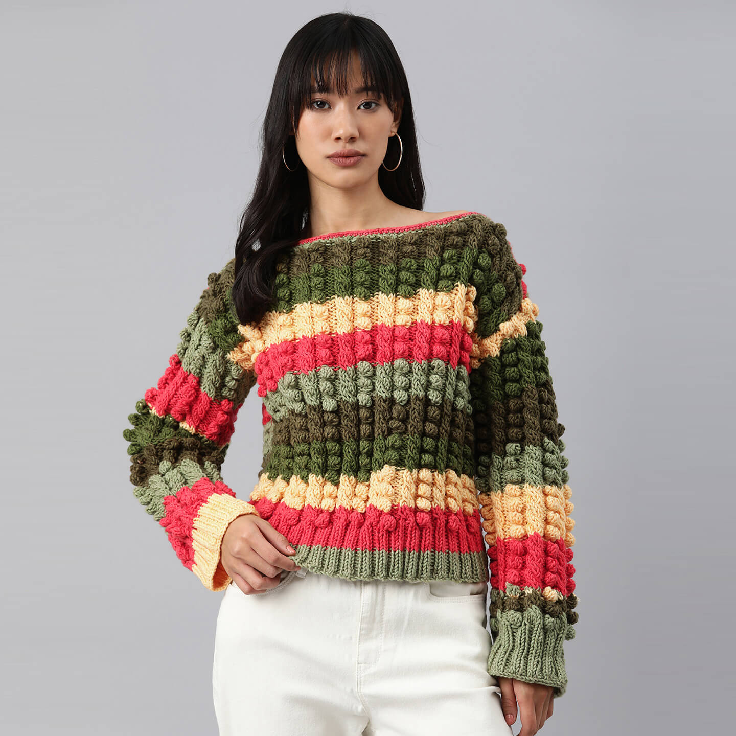 Knitted Self Design Pullover - 3268