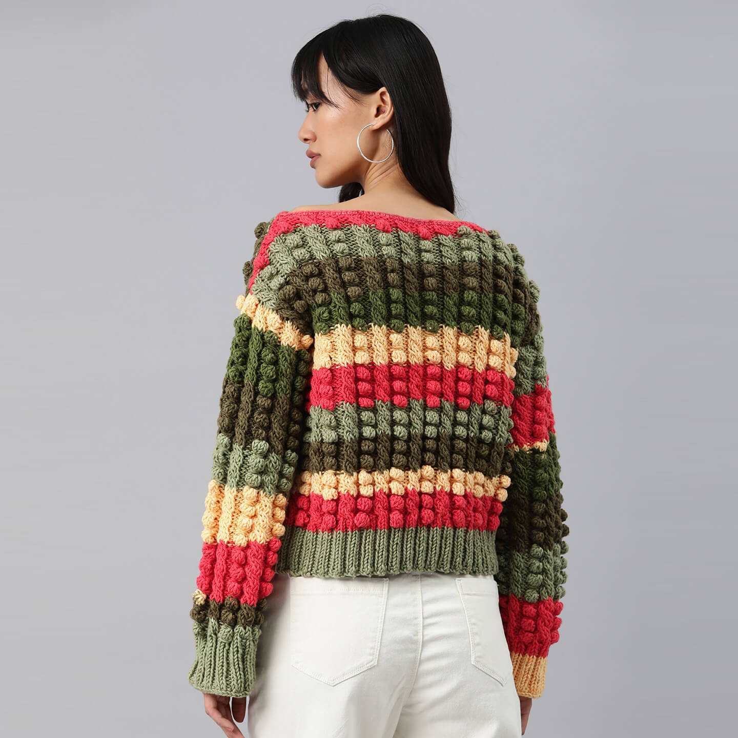 Knitted Self Design Pullover - 3268