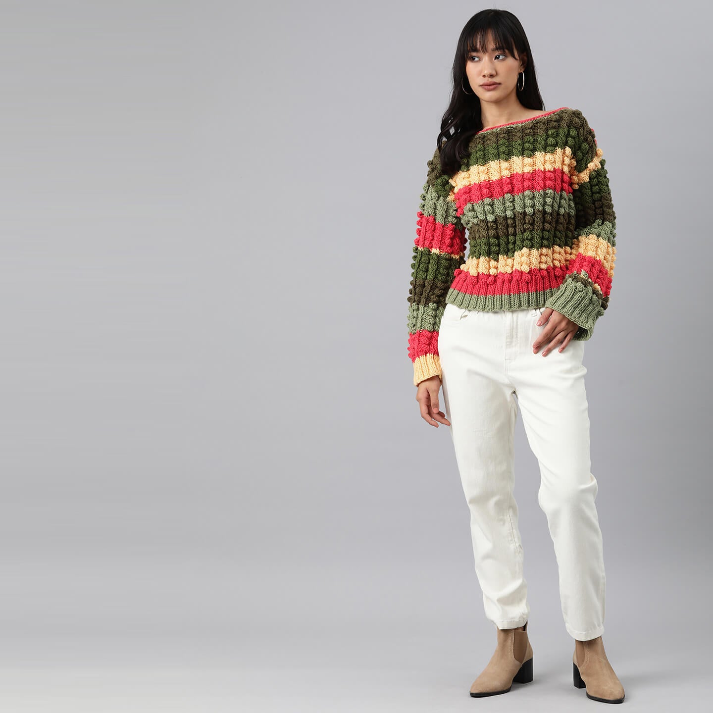 Knitted Self Design Pullover - 3268