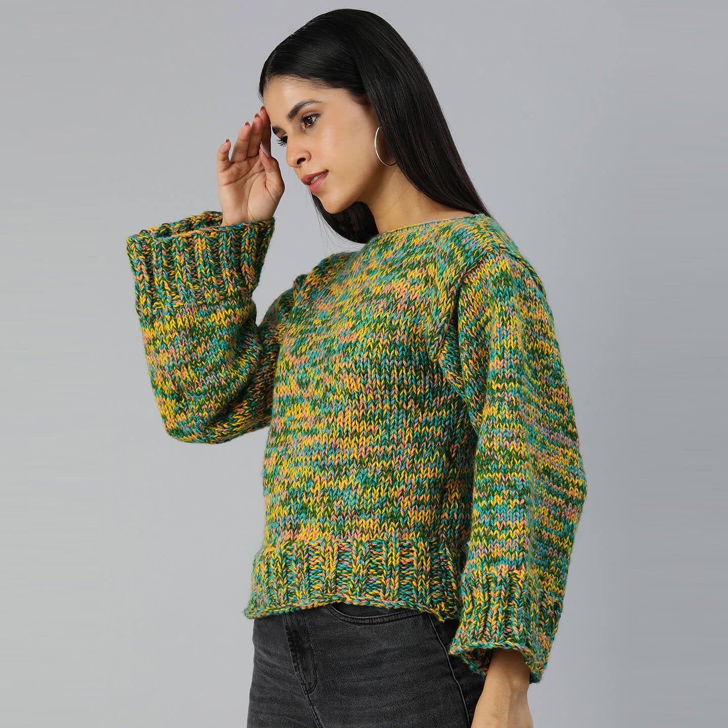 Knitted Self Design Pullover - 3356