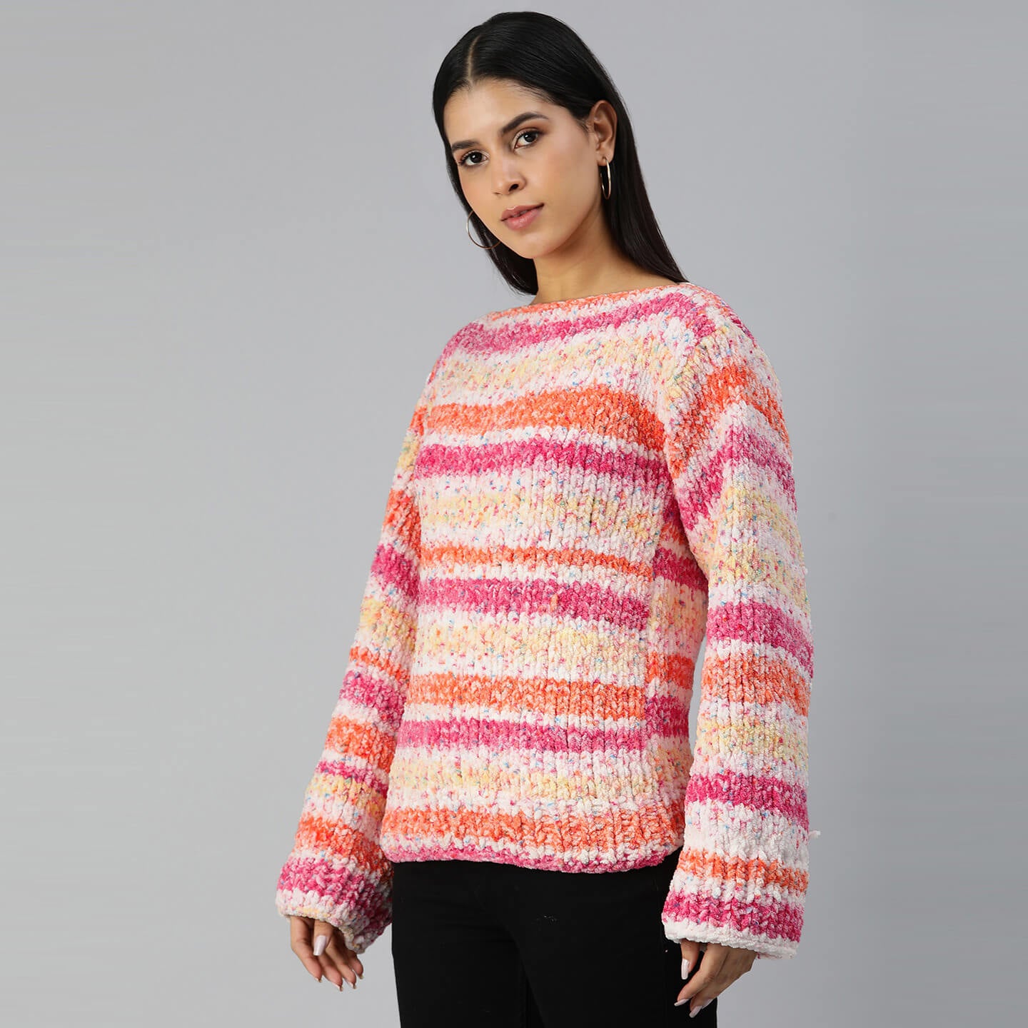 Knitted Soft Chenille Pullover - 3351