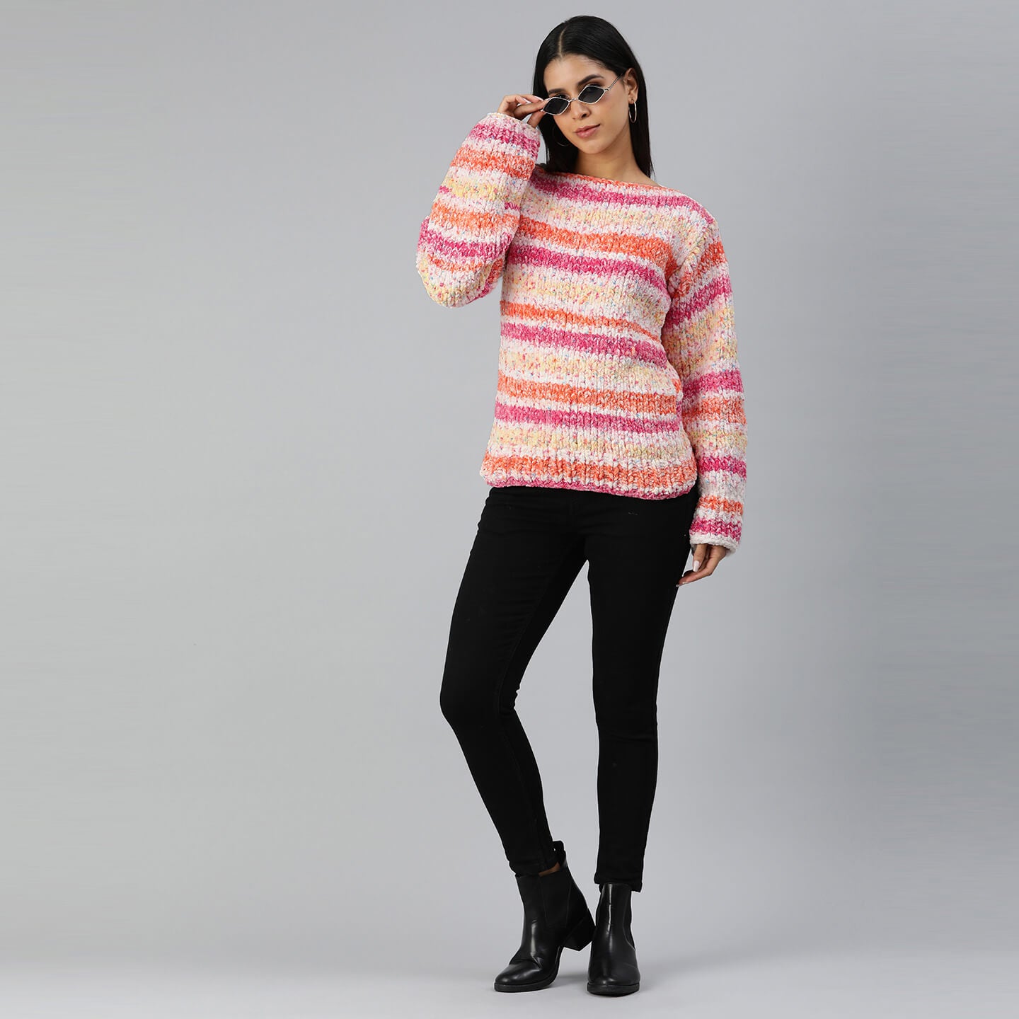 Knitted Soft Chenille Pullover - 3351