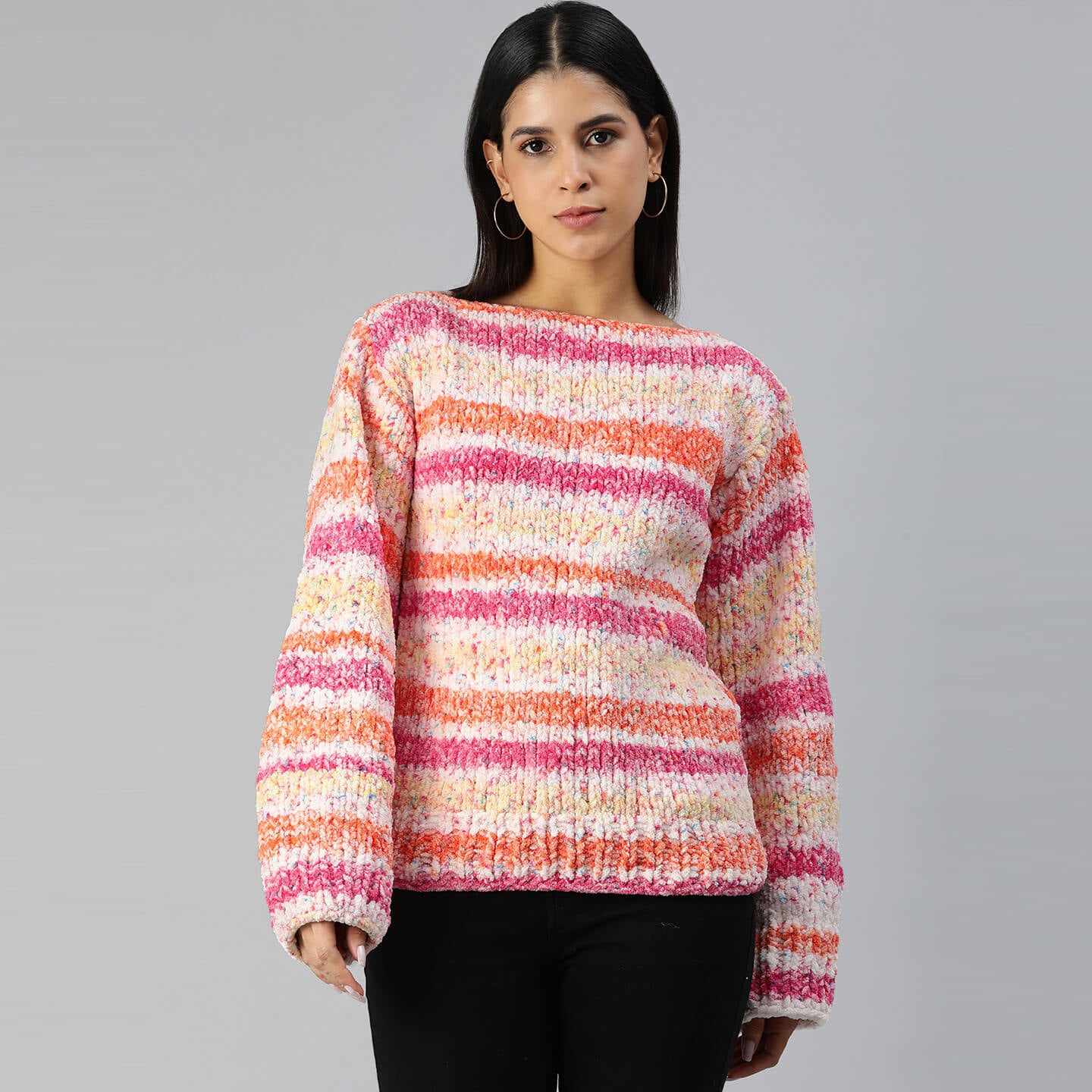 Knitted Soft Chennile Pullover - 3351