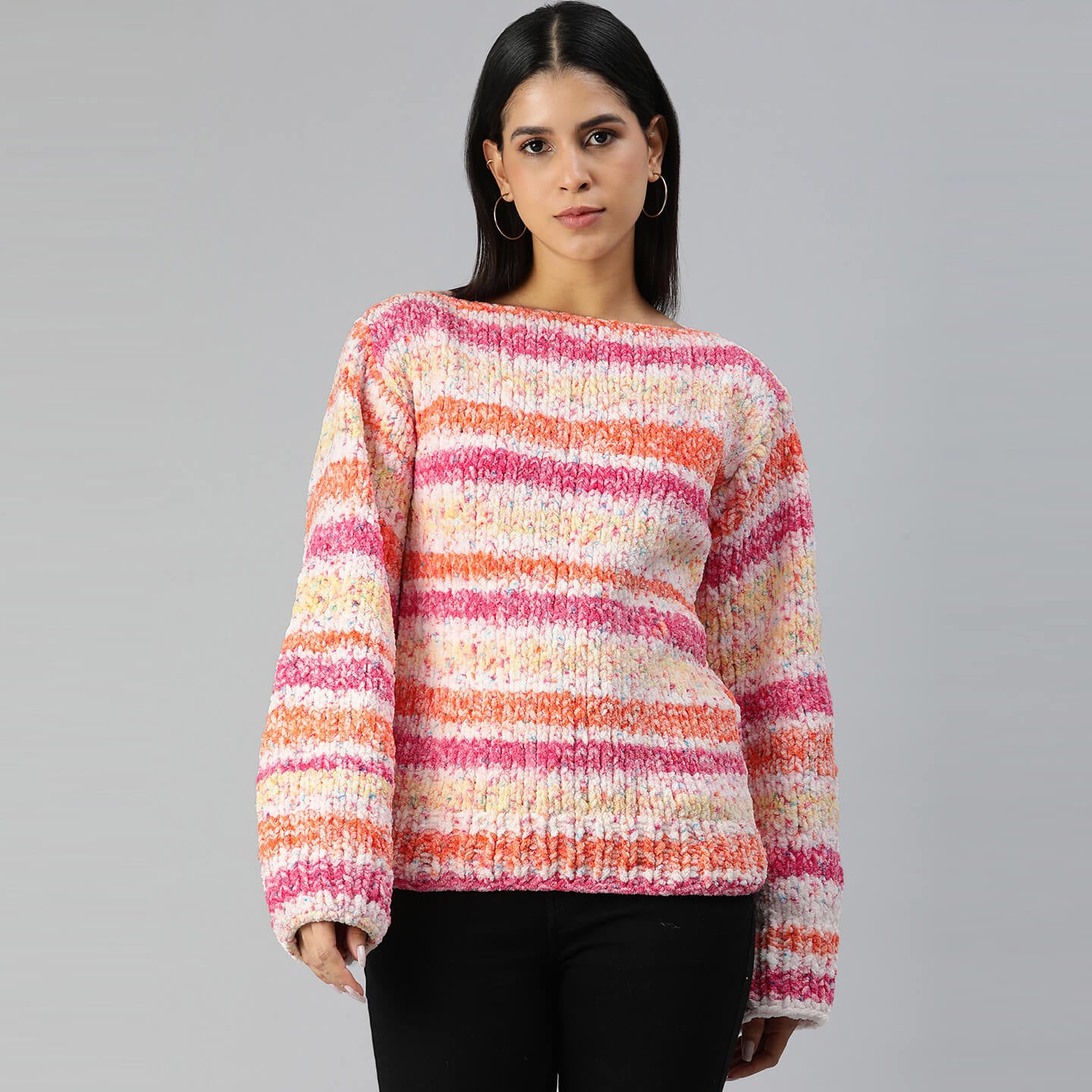 Knitted Soft Chenille Pullover - 3351