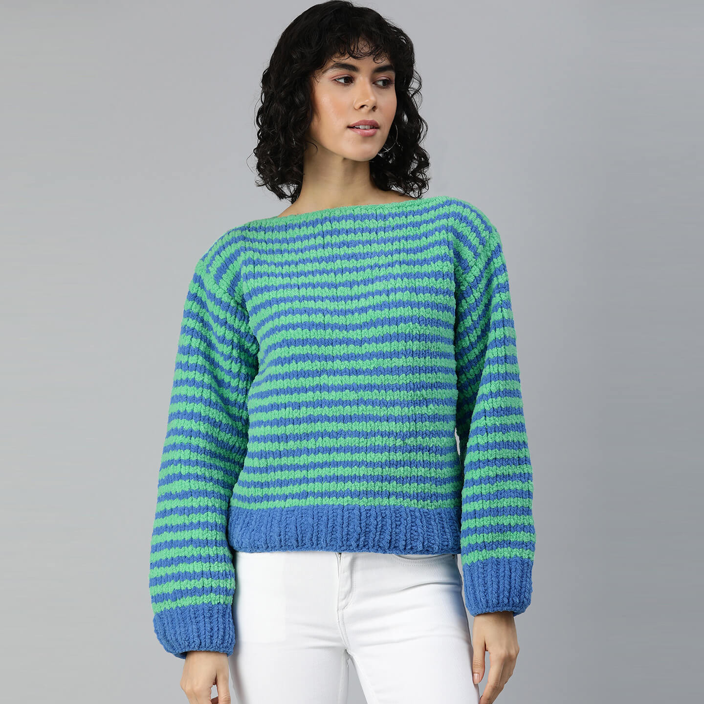 Knitted Soft Chenille Pullover - 3352