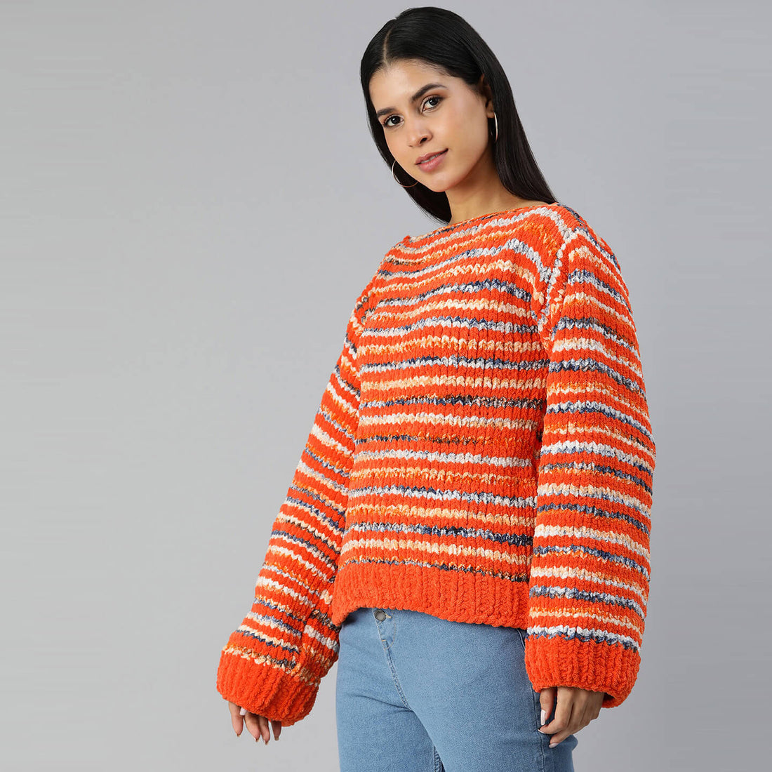 Knitted Soft Chenille Pullover - 3353