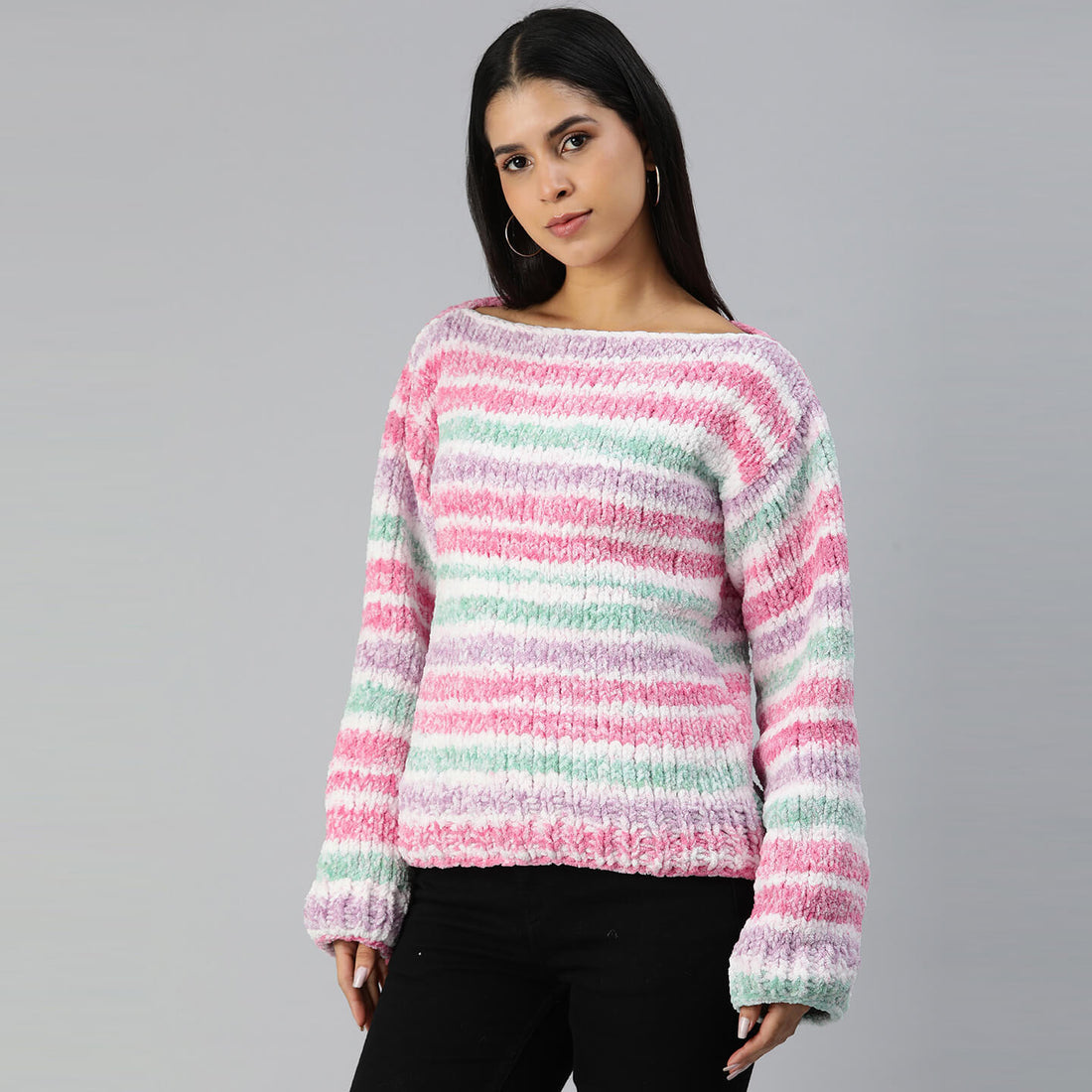 Knitted Soft Chenille Pullover - 3367