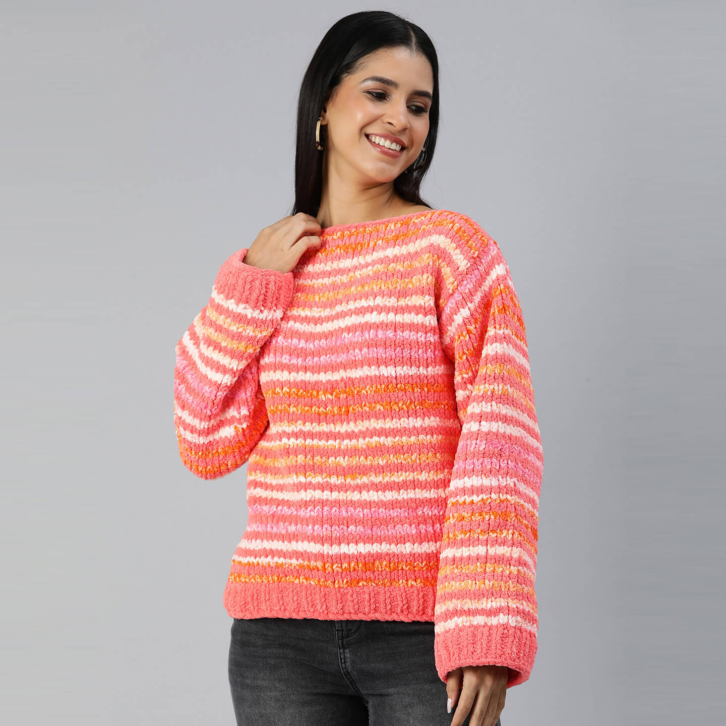 Knitted Soft Chenille Pullover - 3368