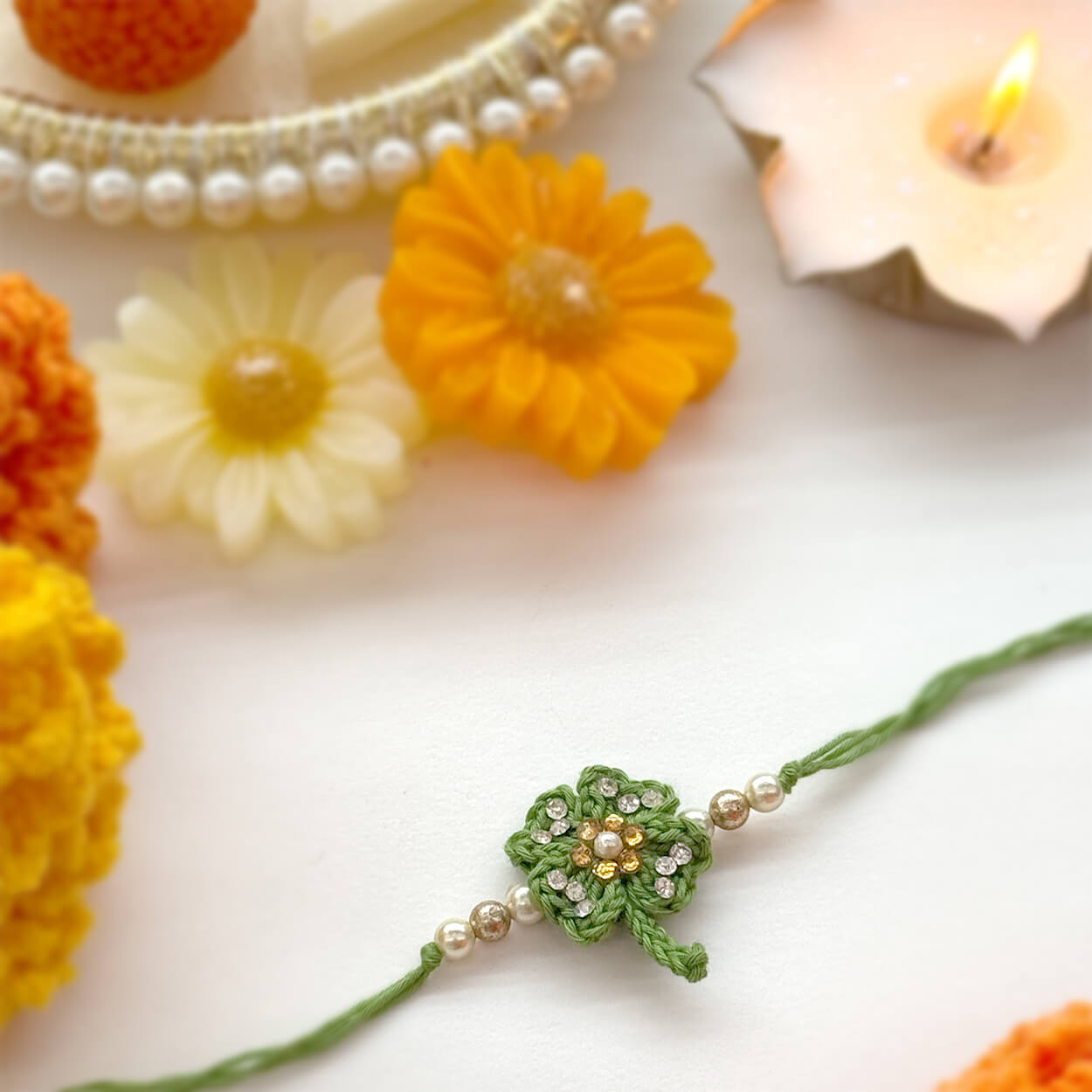 Handmade Crochet Lucky Clover Rakhi