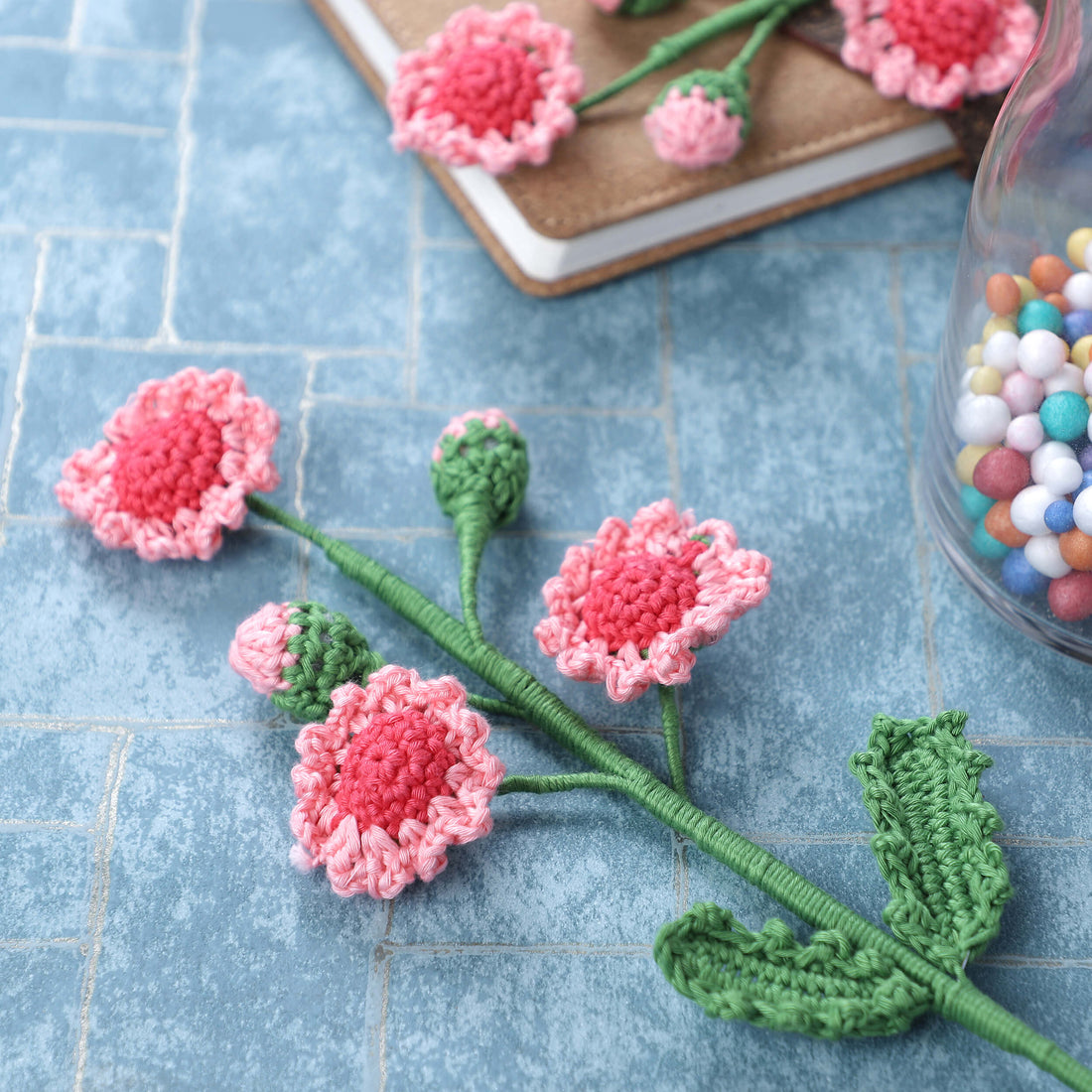 Daisy Branches - Handcrafted Crochet Flowers - Powder Pink/Fuchsia