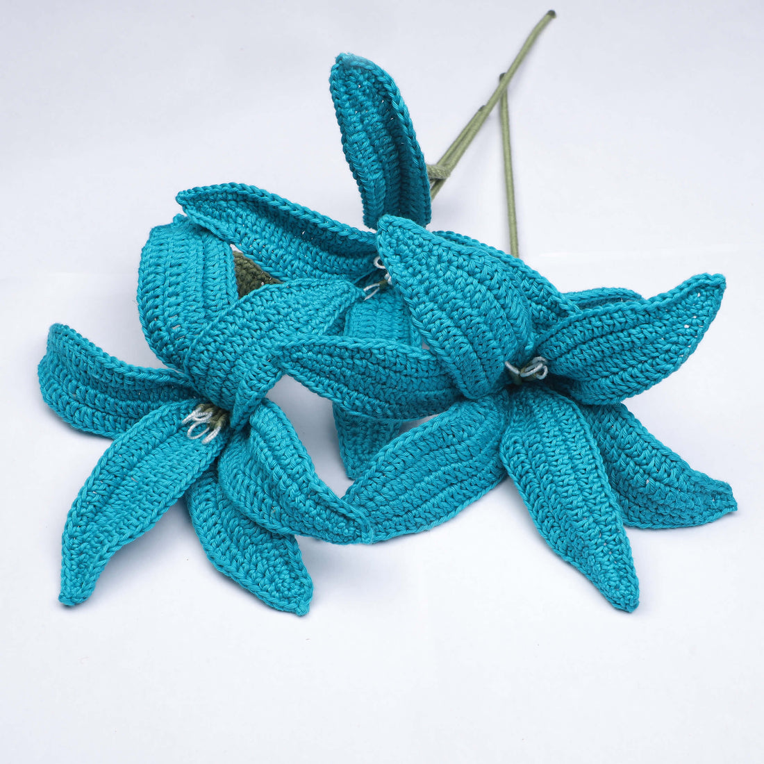 Lillies - Handcrafted Crochet Flowers - Teal