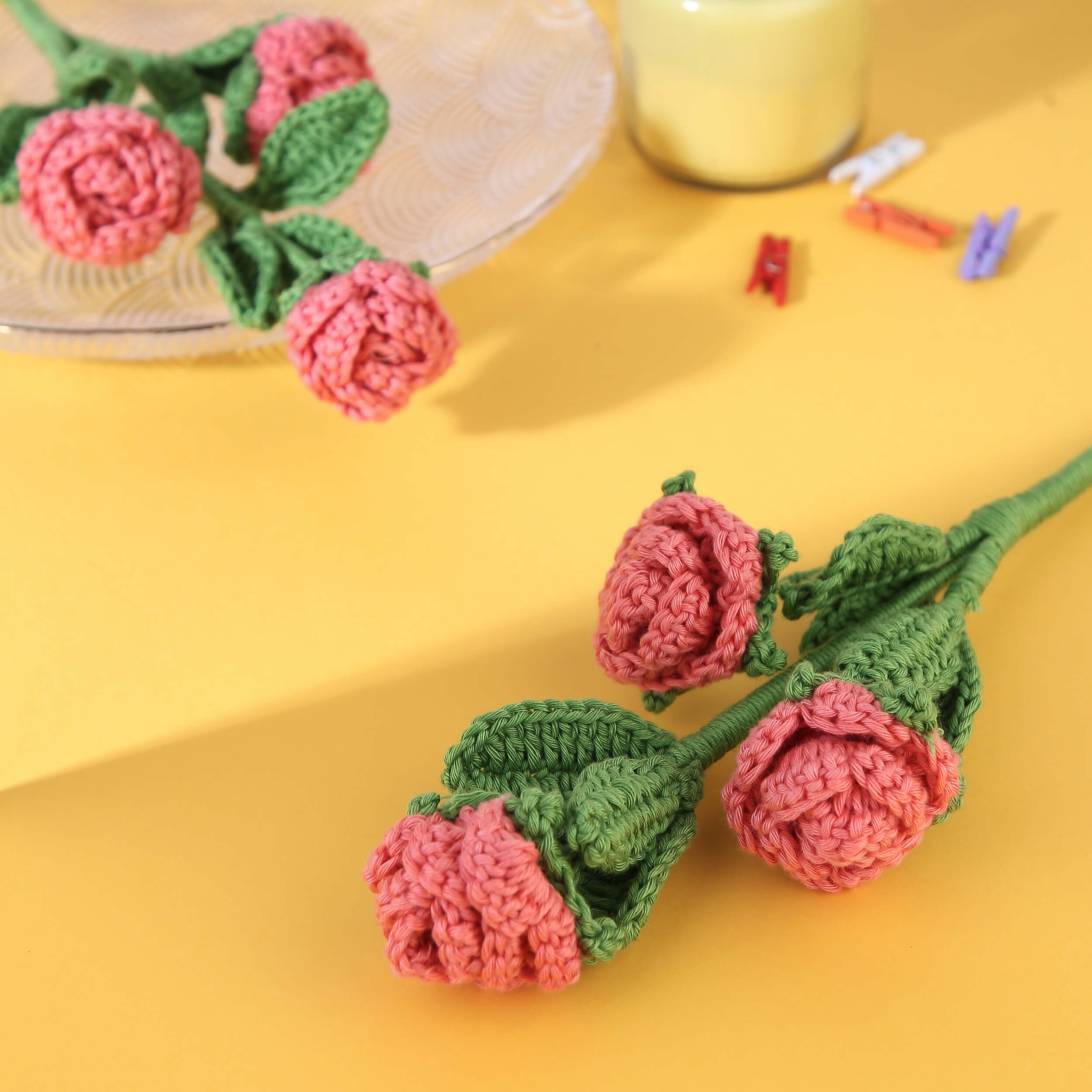 Branched Rose Buds - Handcrafted Crochet Flowers