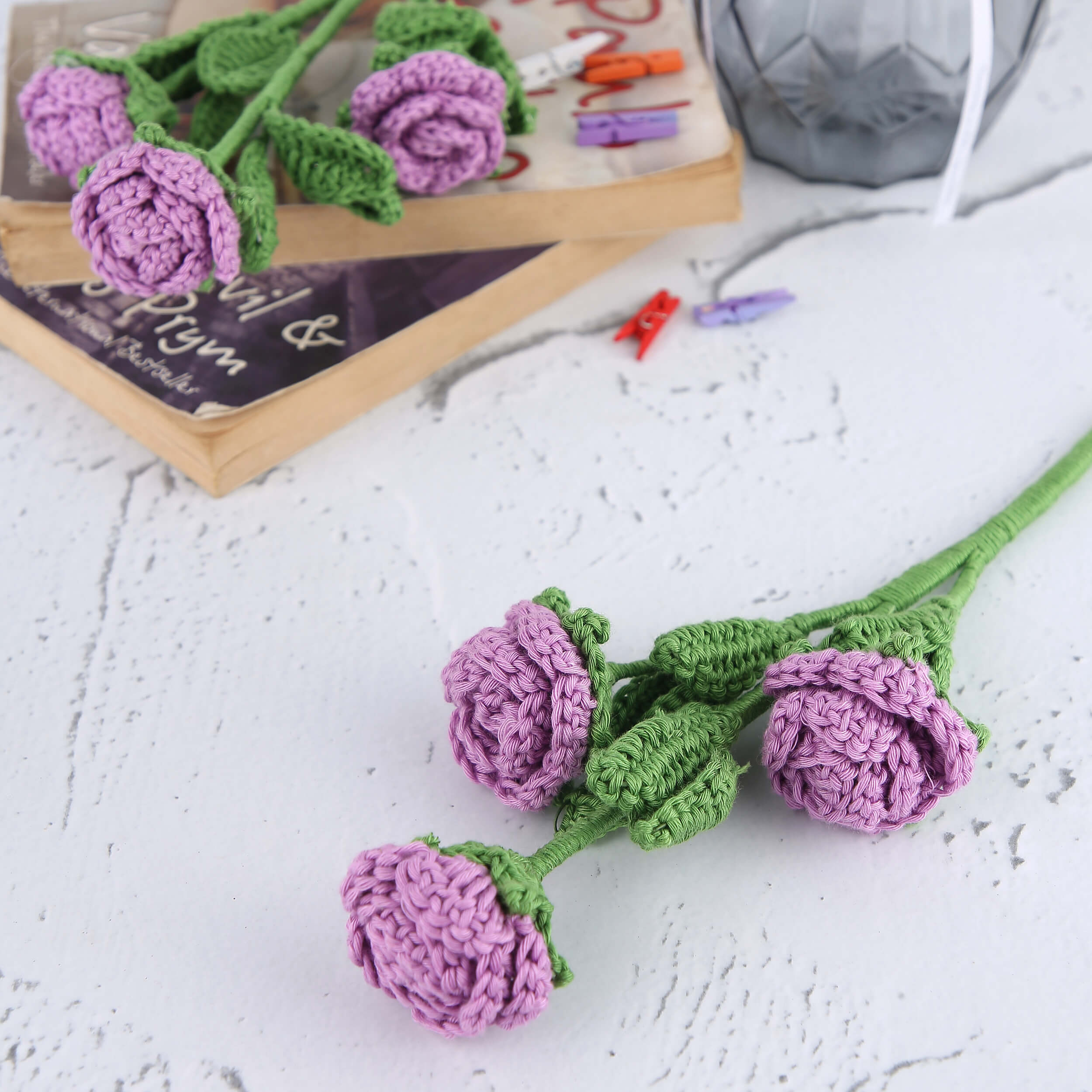 Branched Rose Buds - Handcrafted Crochet Flowers