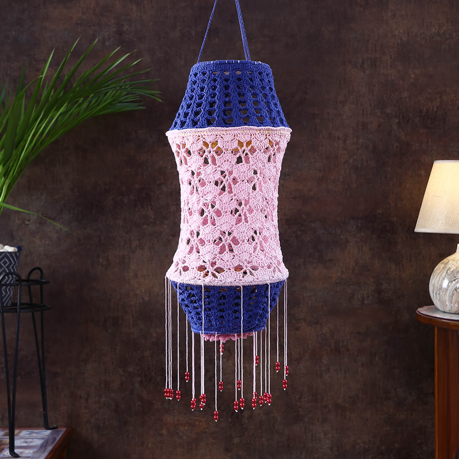 Handmade Crochet Lantern - Pink and Blue