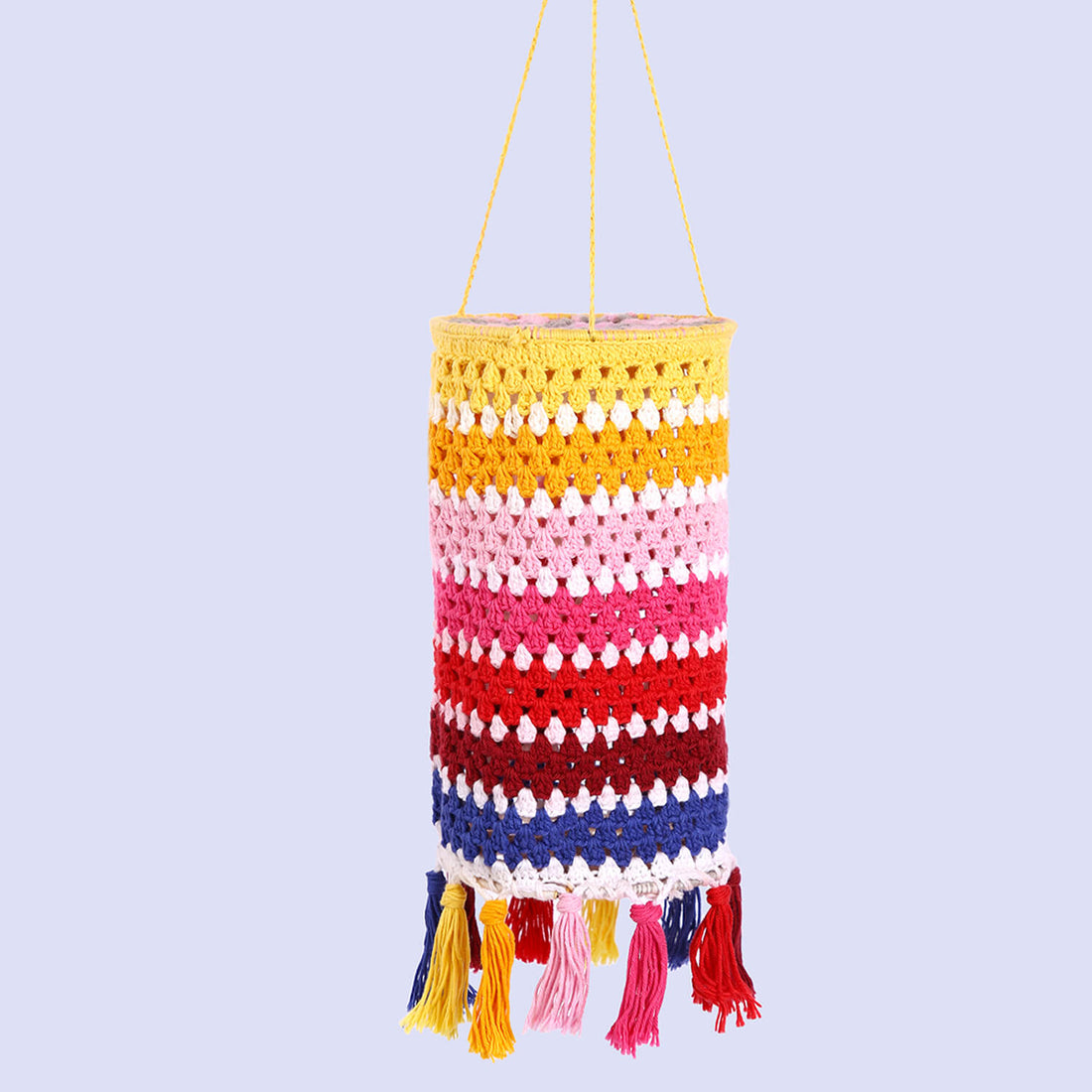 Handmade Crochet Lantern with Tassels - Multi Color