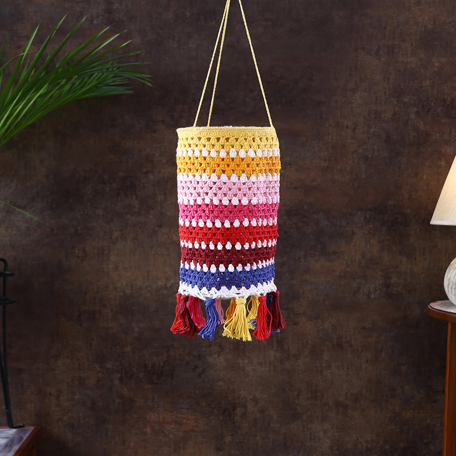 Handmade Crochet Lantern with Tassels - Multi Color