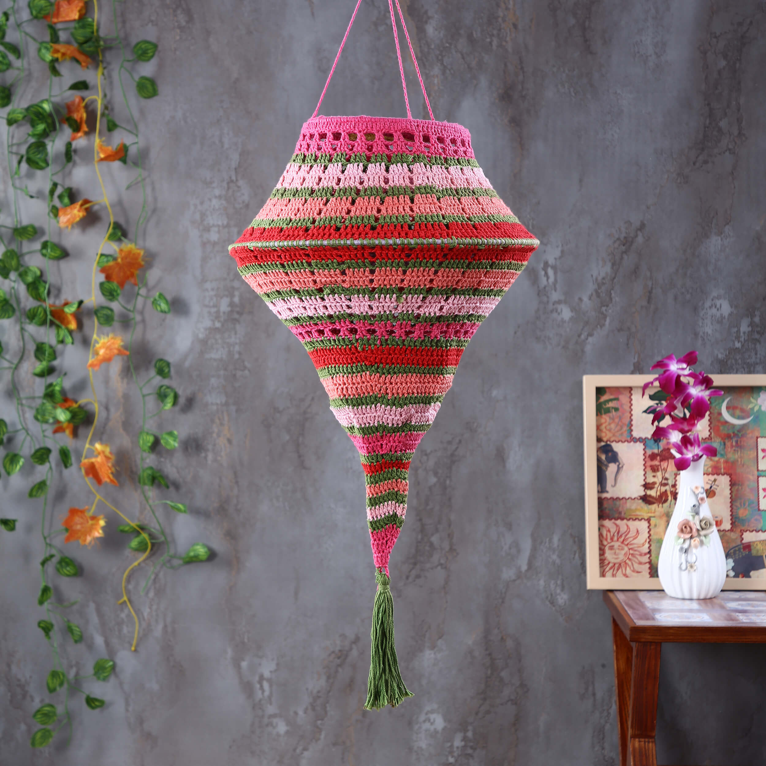 Handmade Crochet Tapering Lantern - Multi Color
