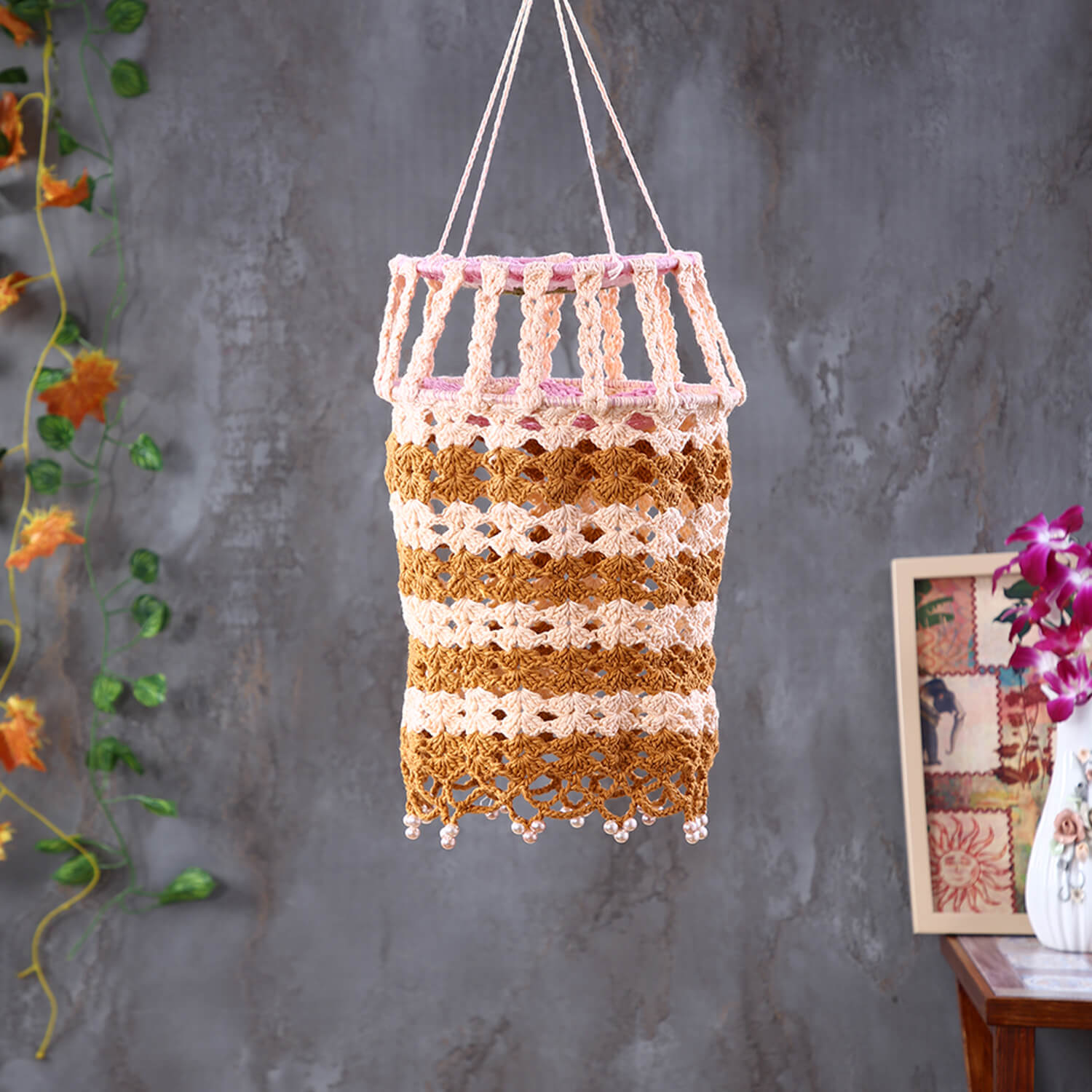 Handmade Crochet Lantern with Beads - Multi Color