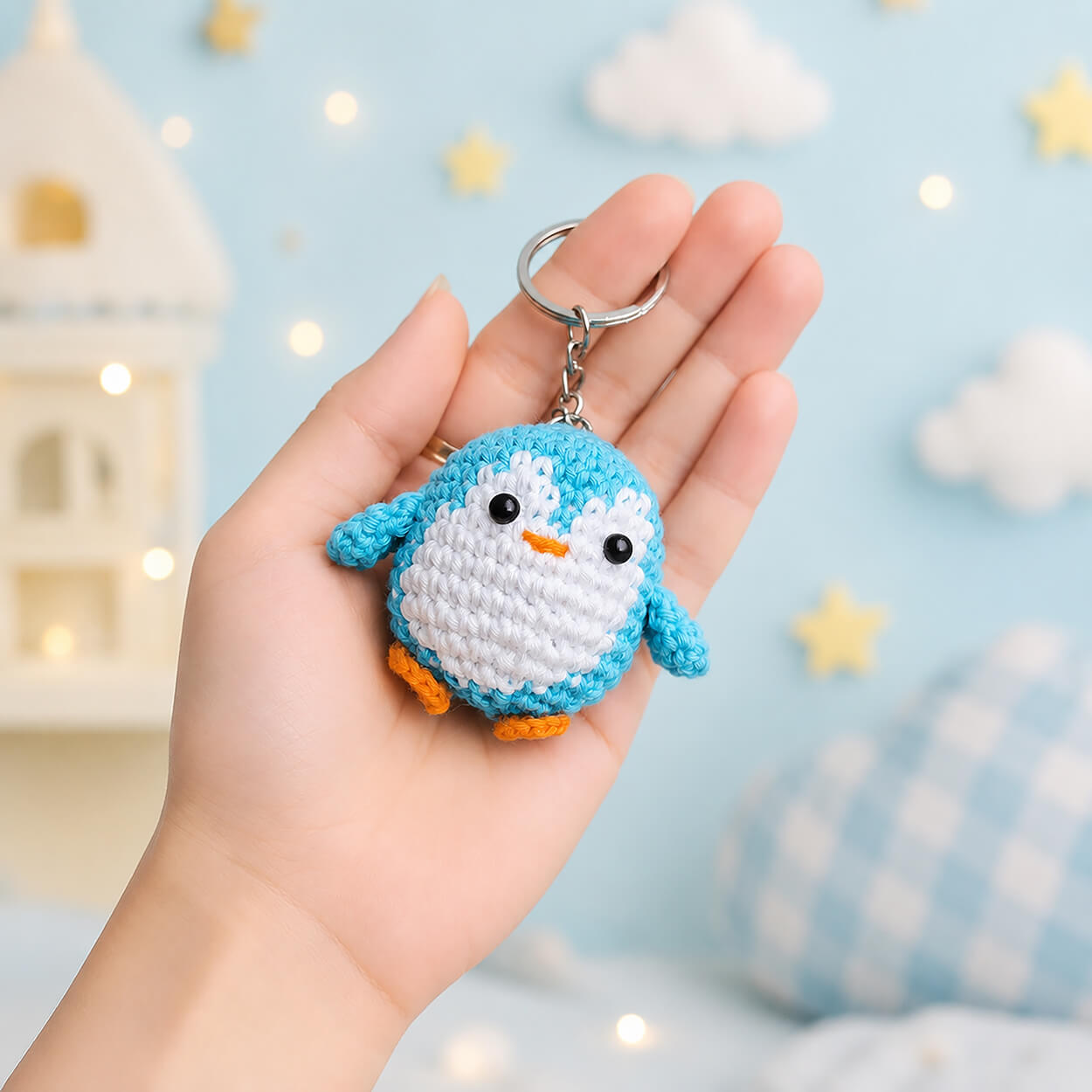 Handmade Amigurumi Crochet Penguin Keychain - Sea Blue