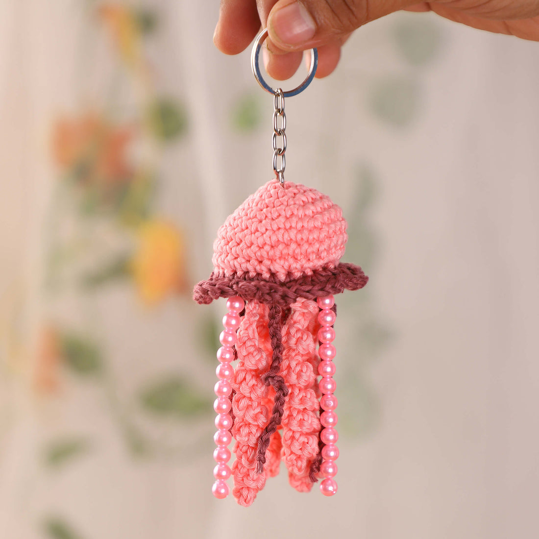Handmade Crochet Jelly Fish Keychain-Powder Pink