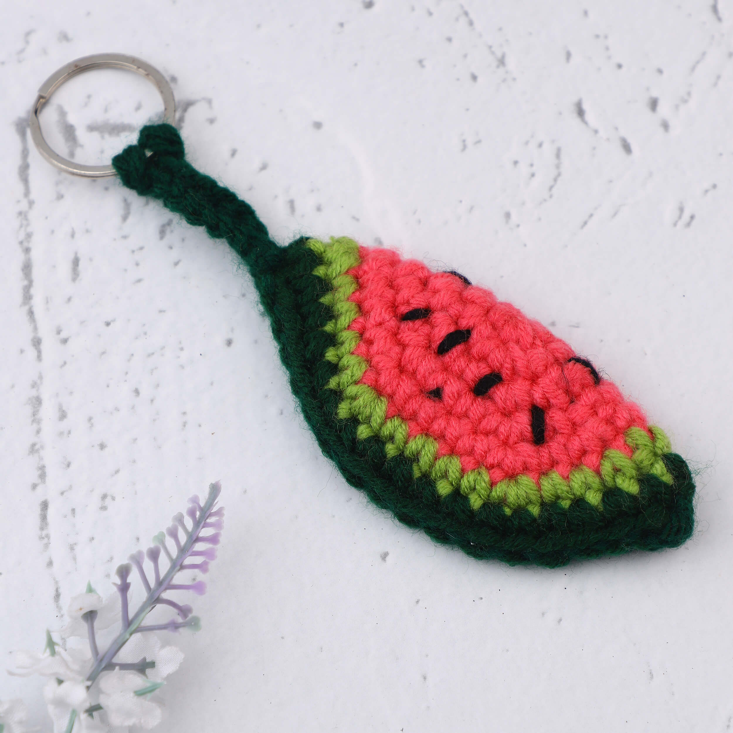 Handmade Crochet Watermelon Slice Keychain