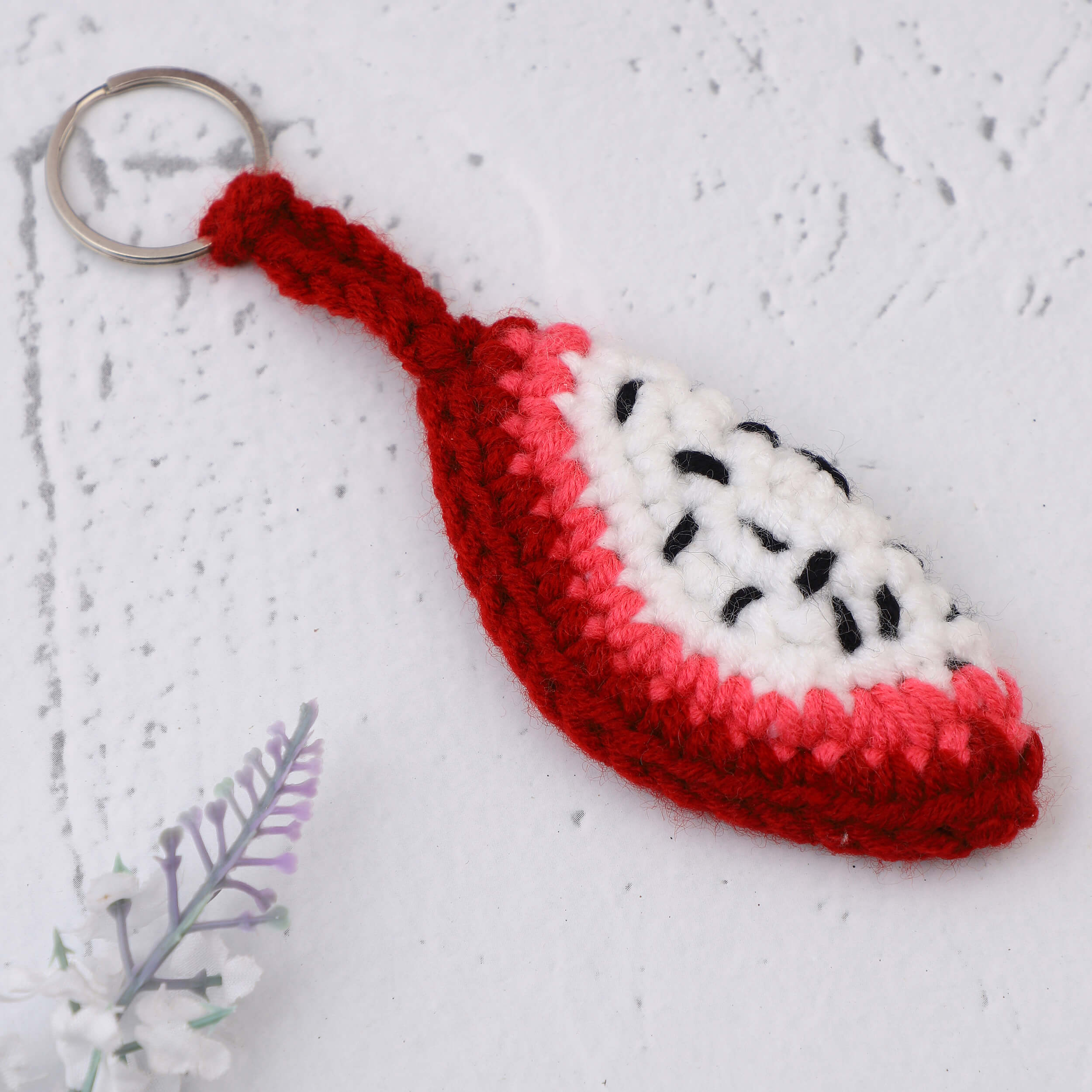 Handmade Crochet Dragon Fruit Slice Keychain