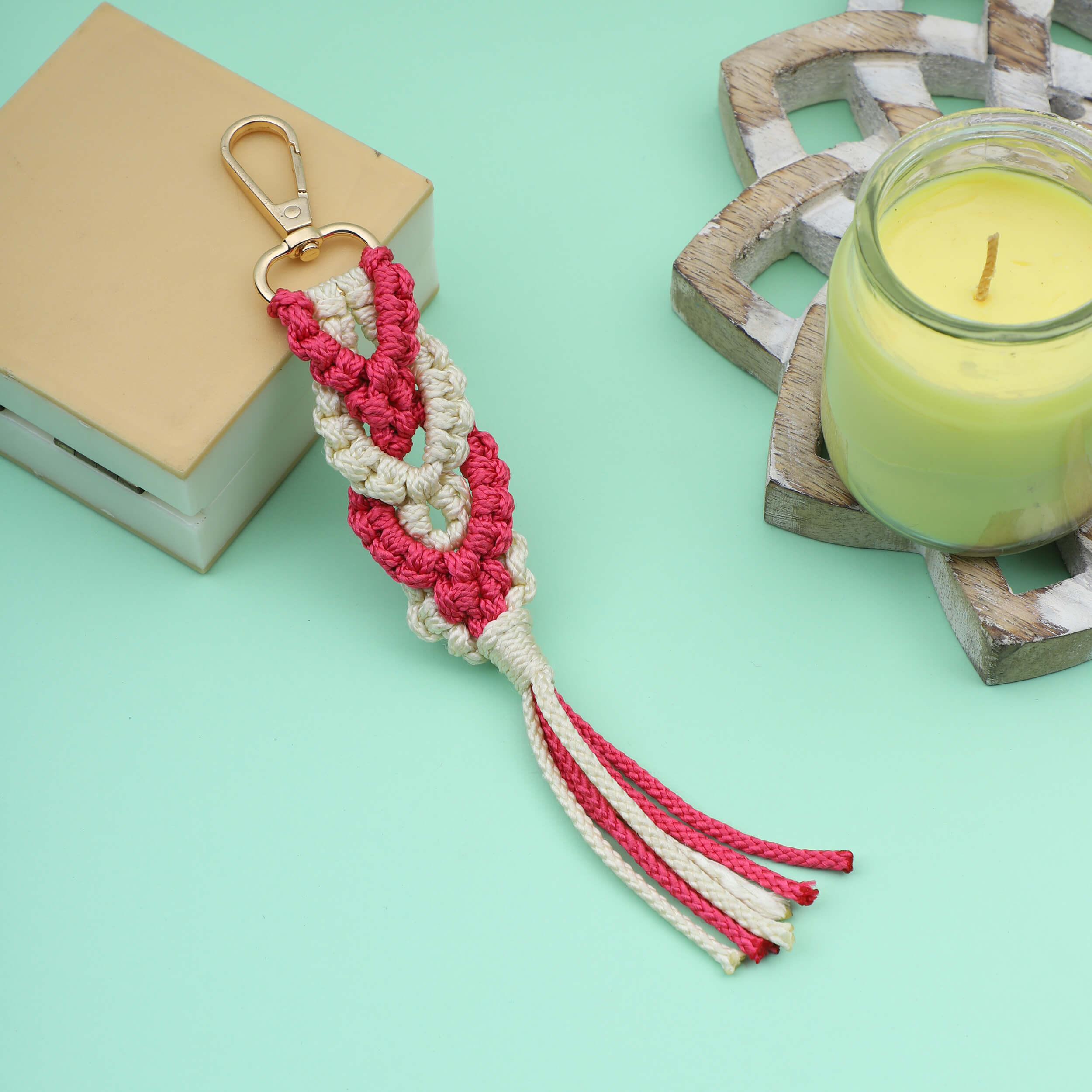 Macrame Keychain with Lobster Clasp