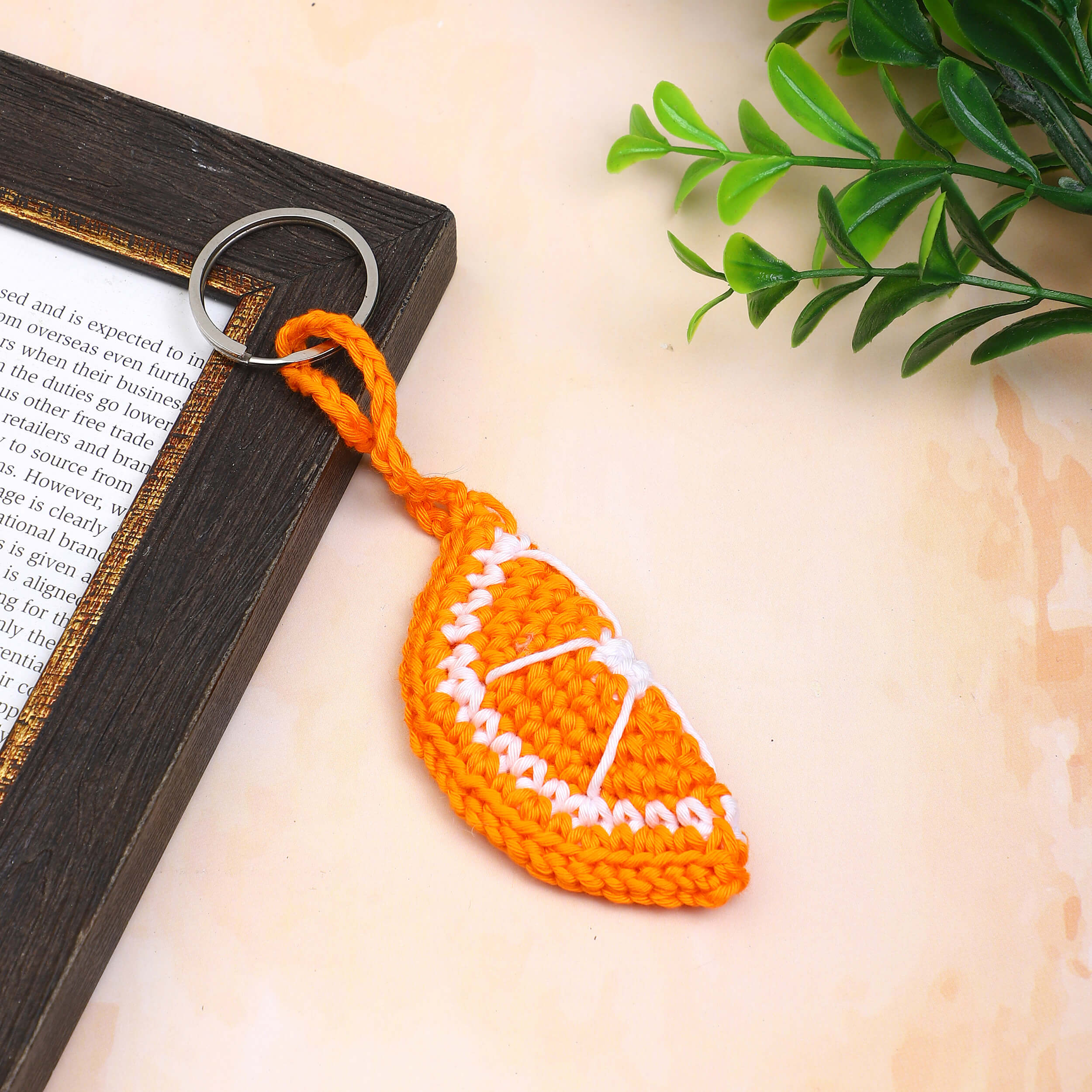 Handmade Crochet Orange Slice Keychain - Small