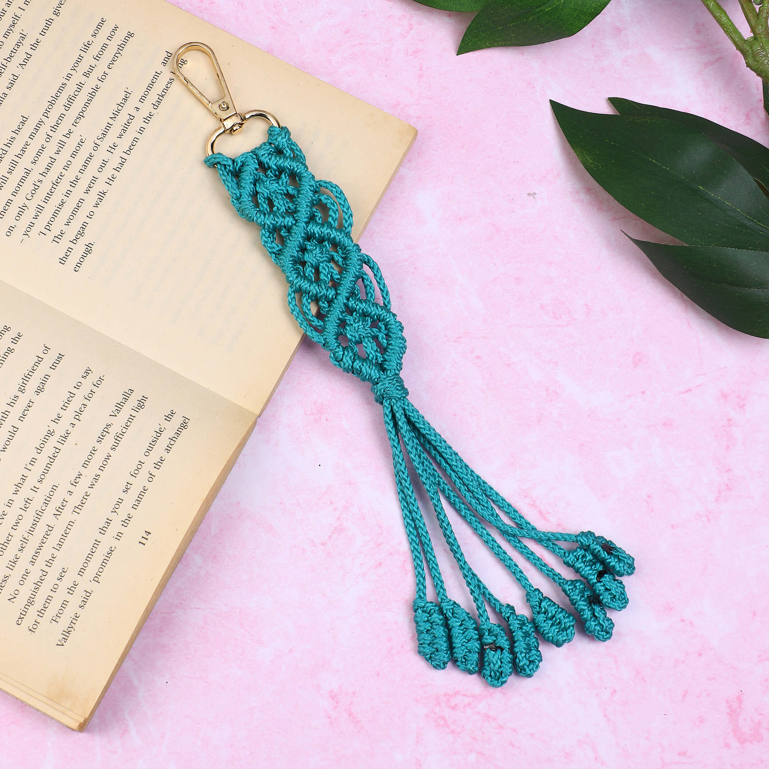 Macrame Long Bag Charms with Lobster Clasp - Teal