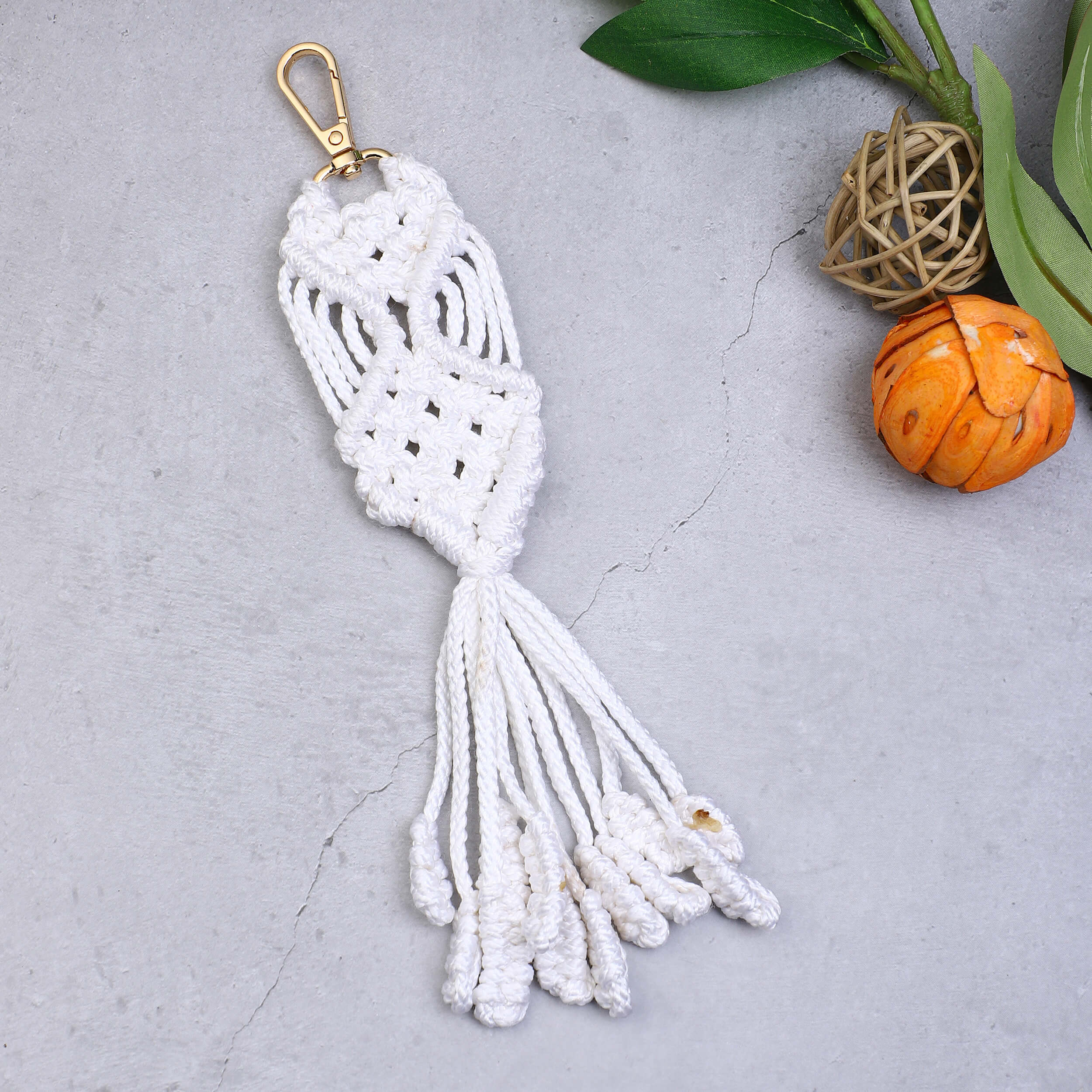 Macrame Long Bag Charms with Lobster Clasp