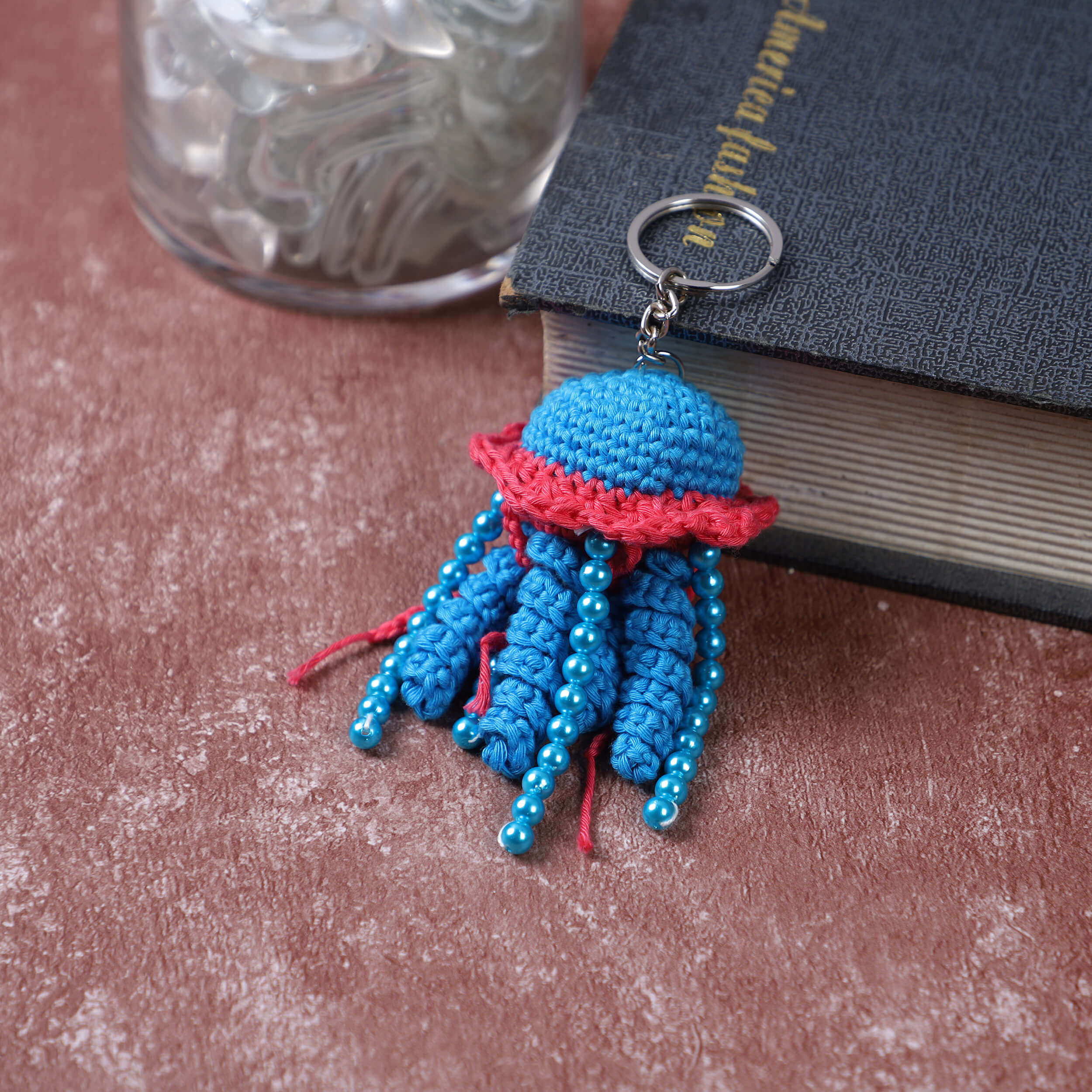 Handmade Crochet Jelly Fish Keychain-Blue Fuchsia