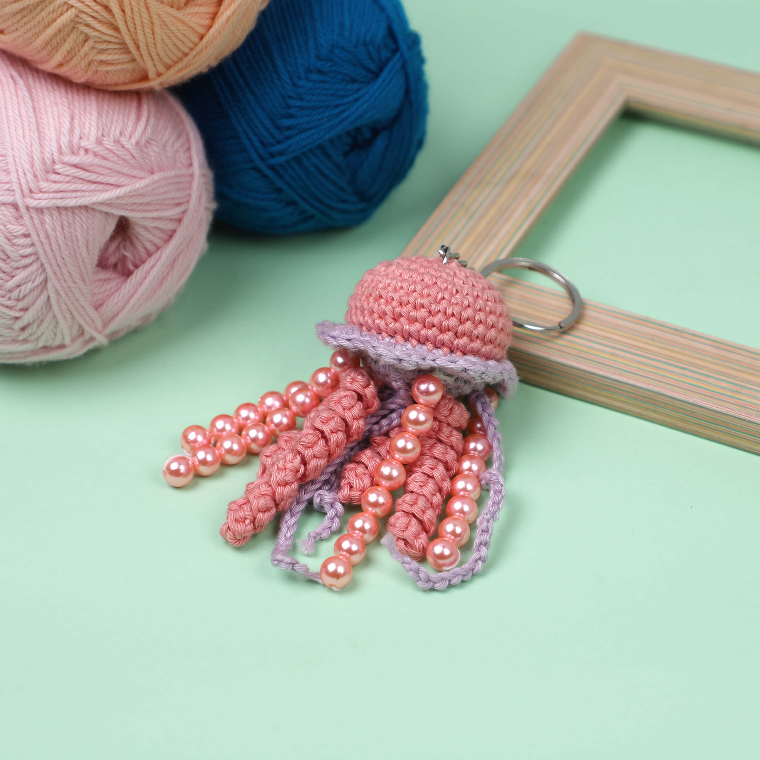 Handmade Crochet Jelly Fish Keychain- Blush/Lavender