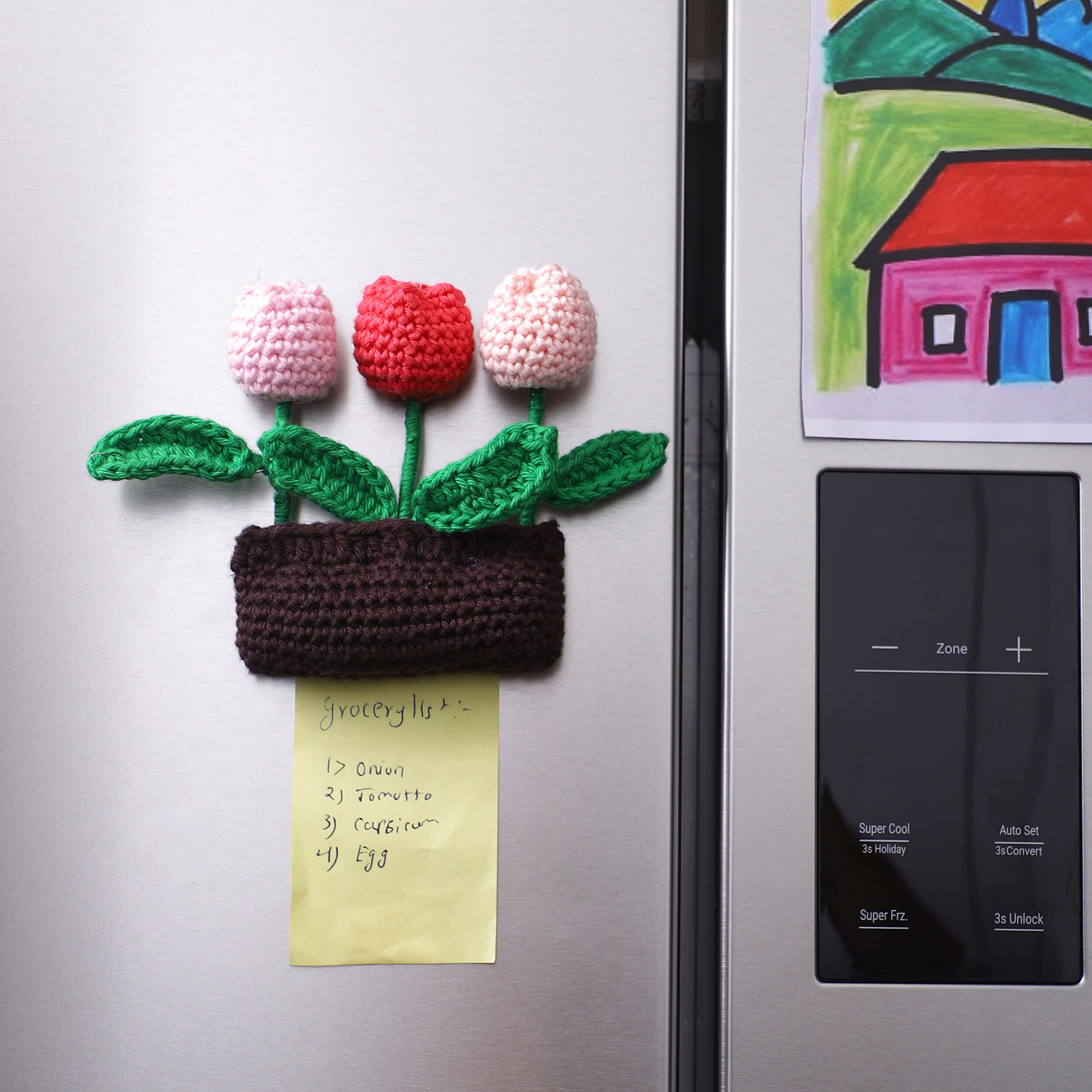 Handmade Crochet Fridge Magnets - 3 Tulips