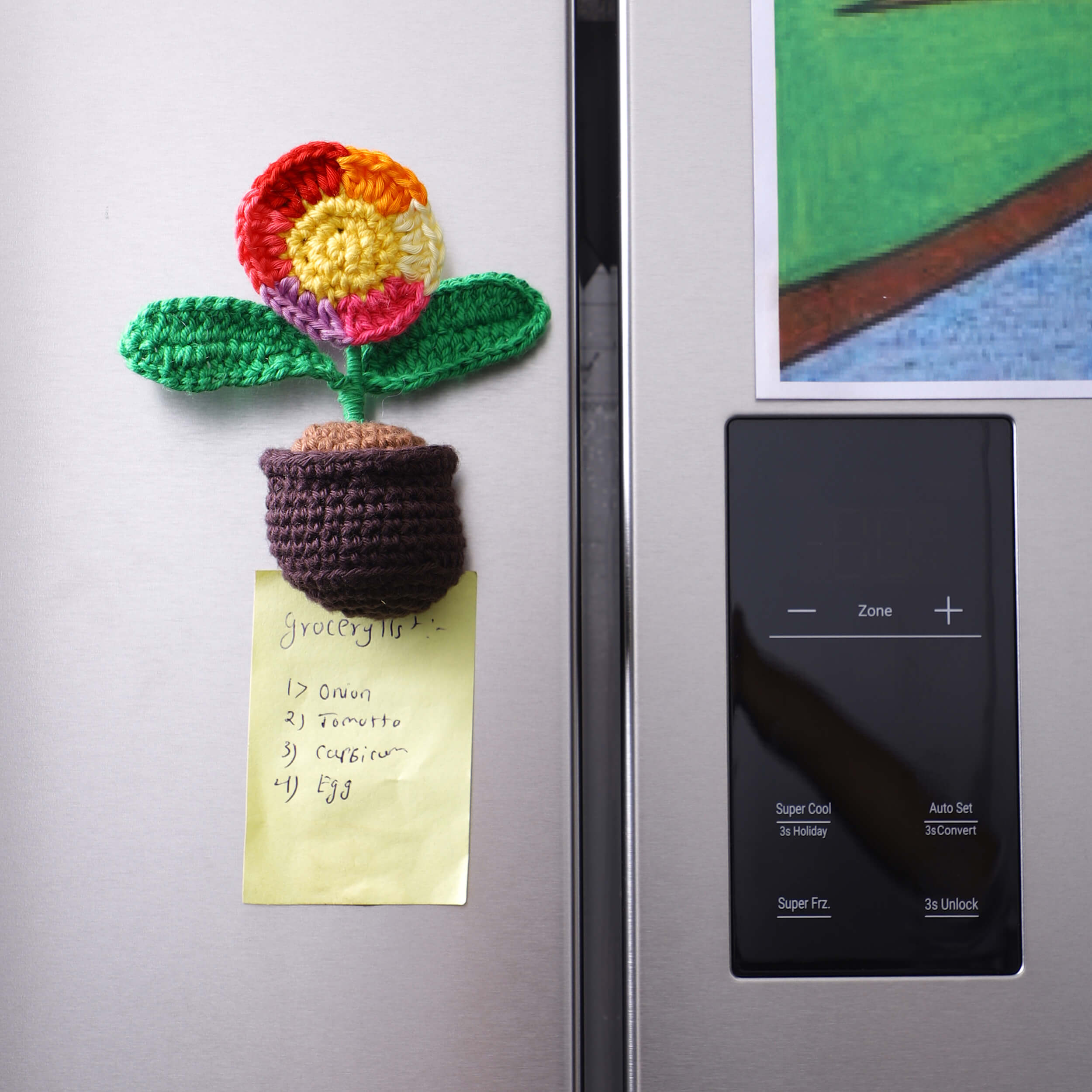 Handmade Crochet Fridge Magnets - Single Flower Multi