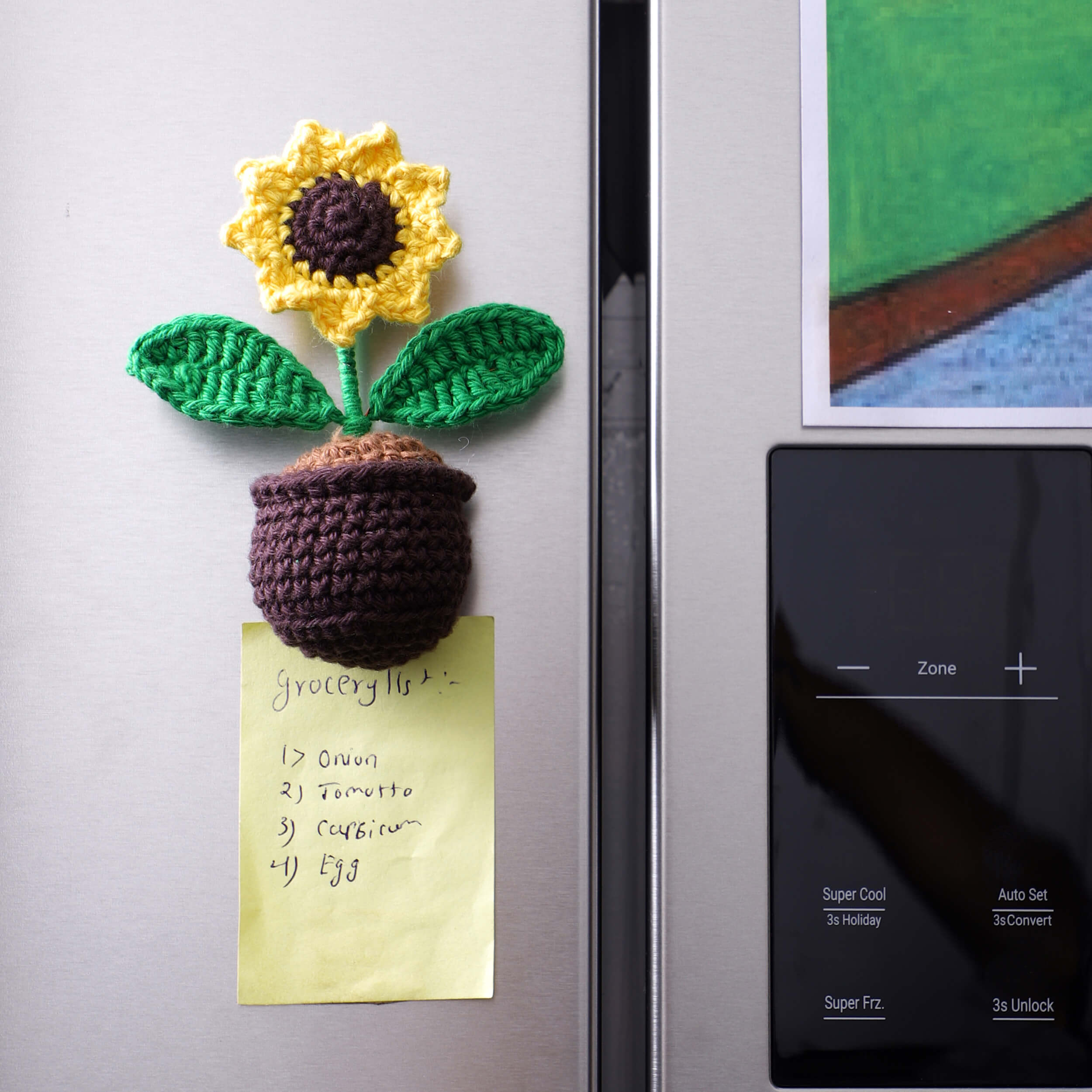 Handmade Crochet Fridge Magnets - Single Sunflower