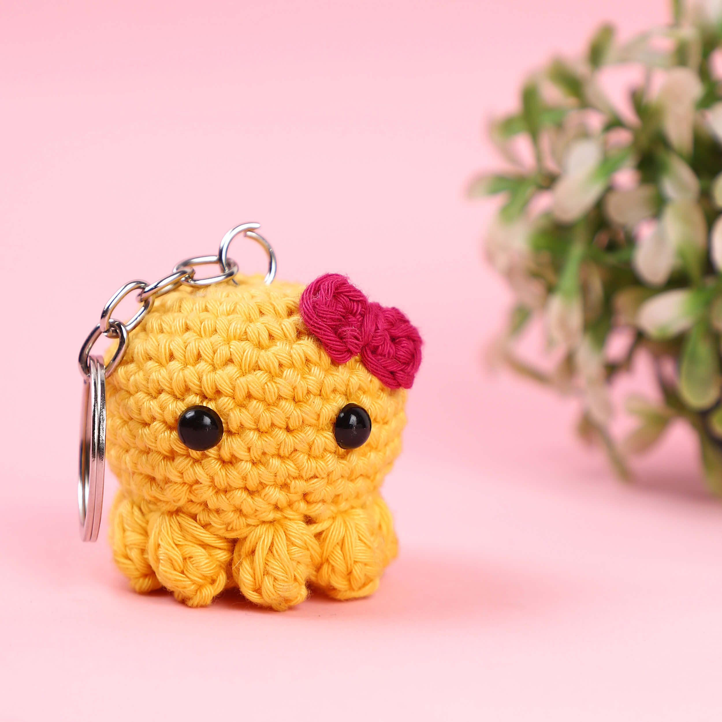 Tiny Octopus Keychain with Bow