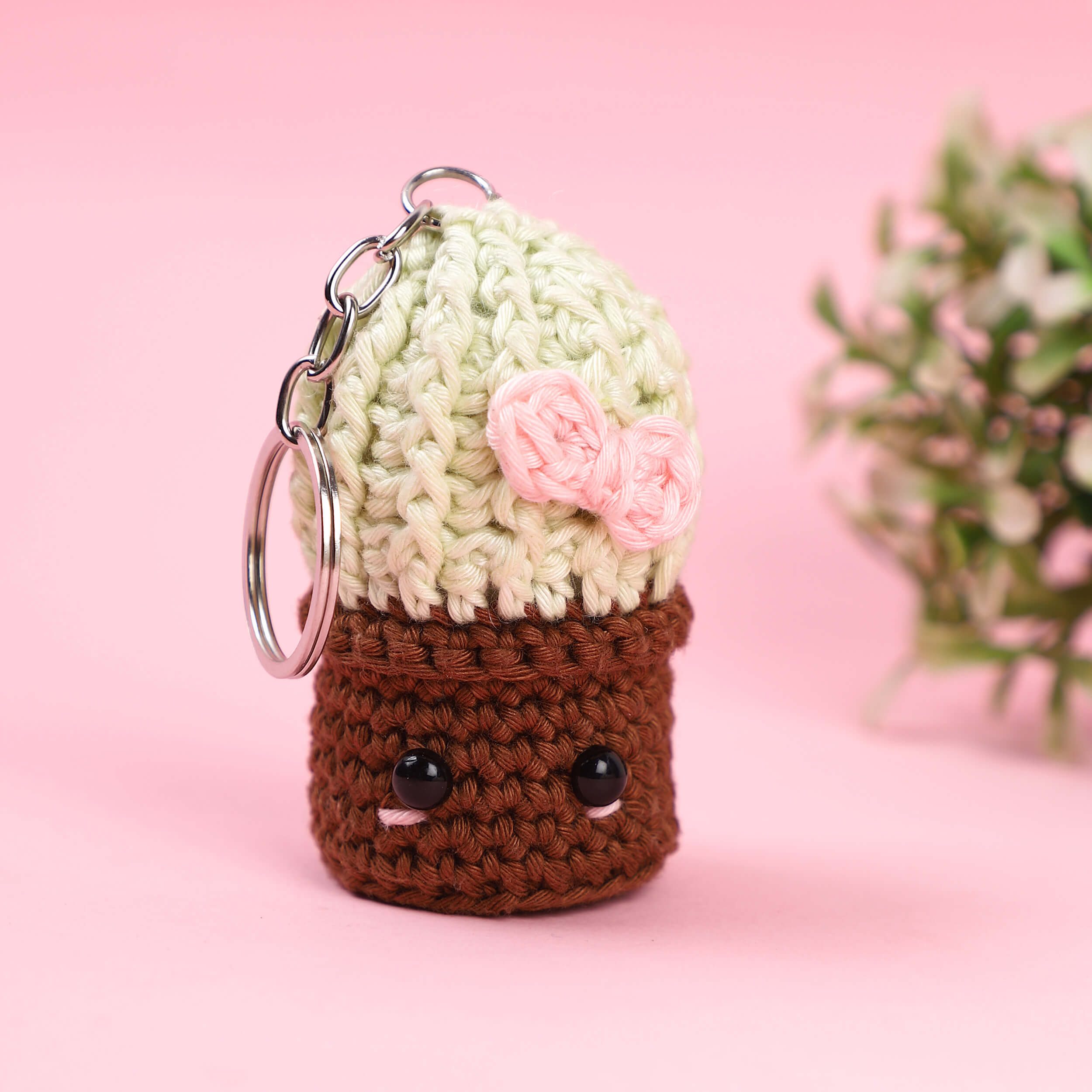 Tiny Cactus Keychain with bow