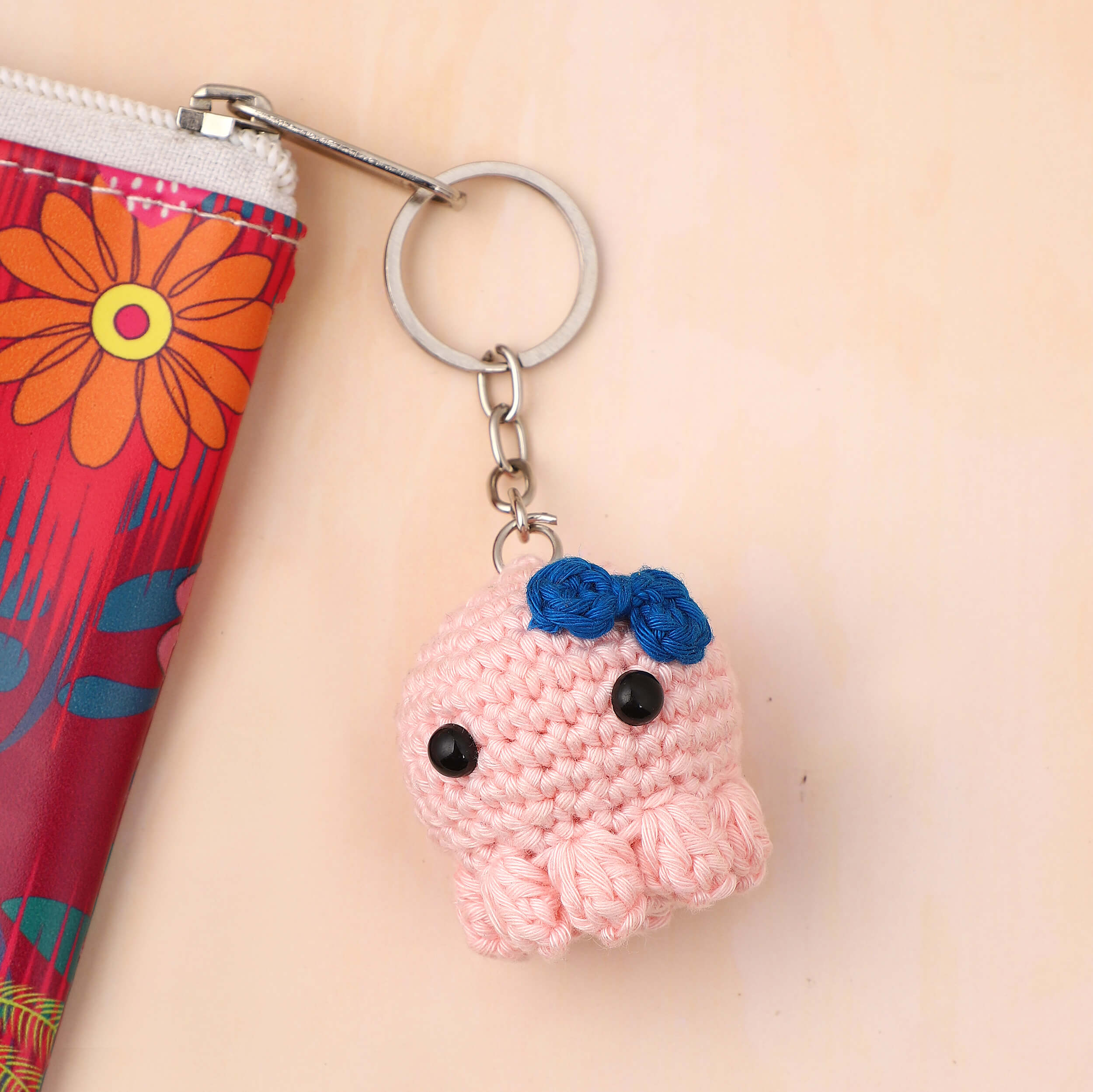 Tiny Octopus Keychain with Bow