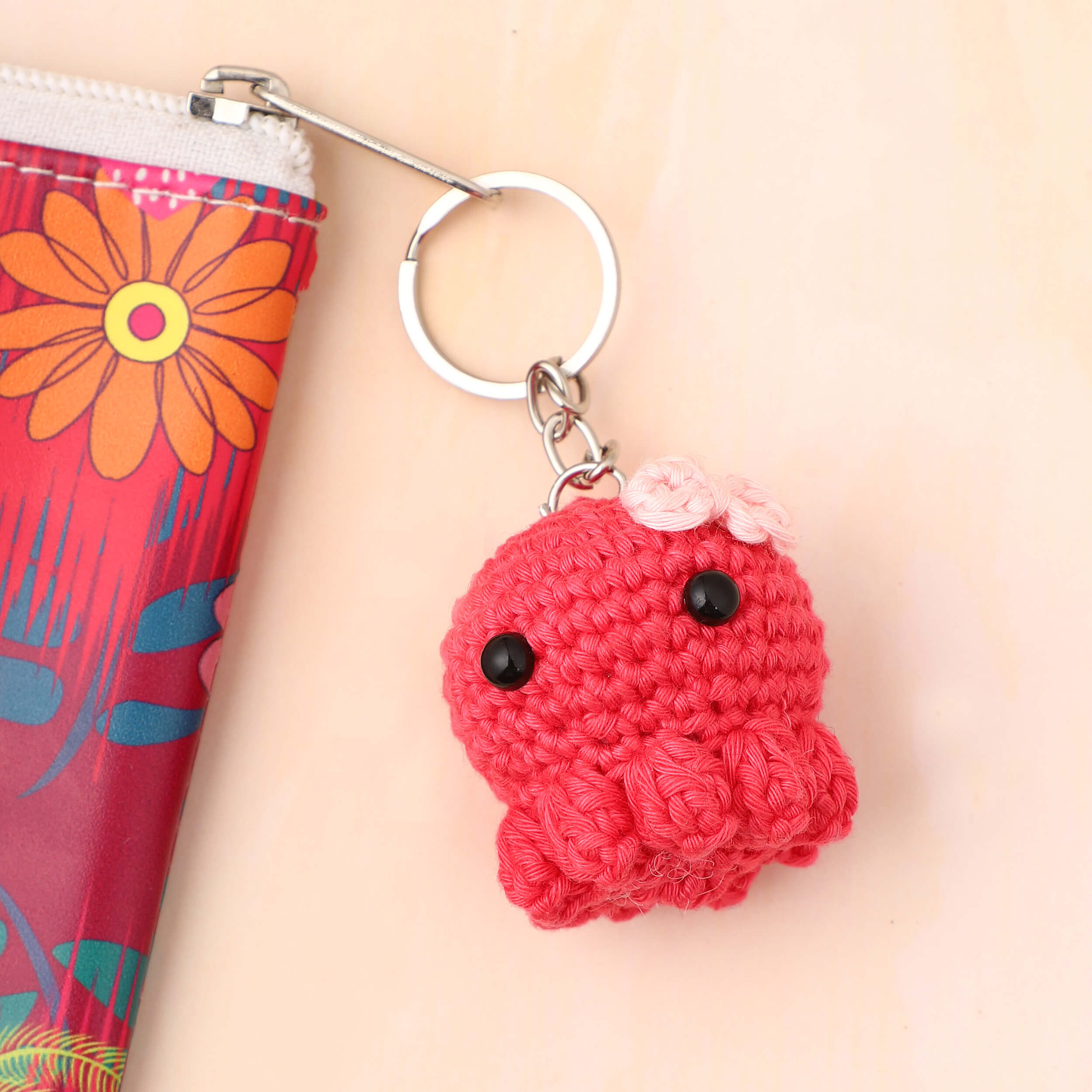 Tiny Octopus Keychain with Bow