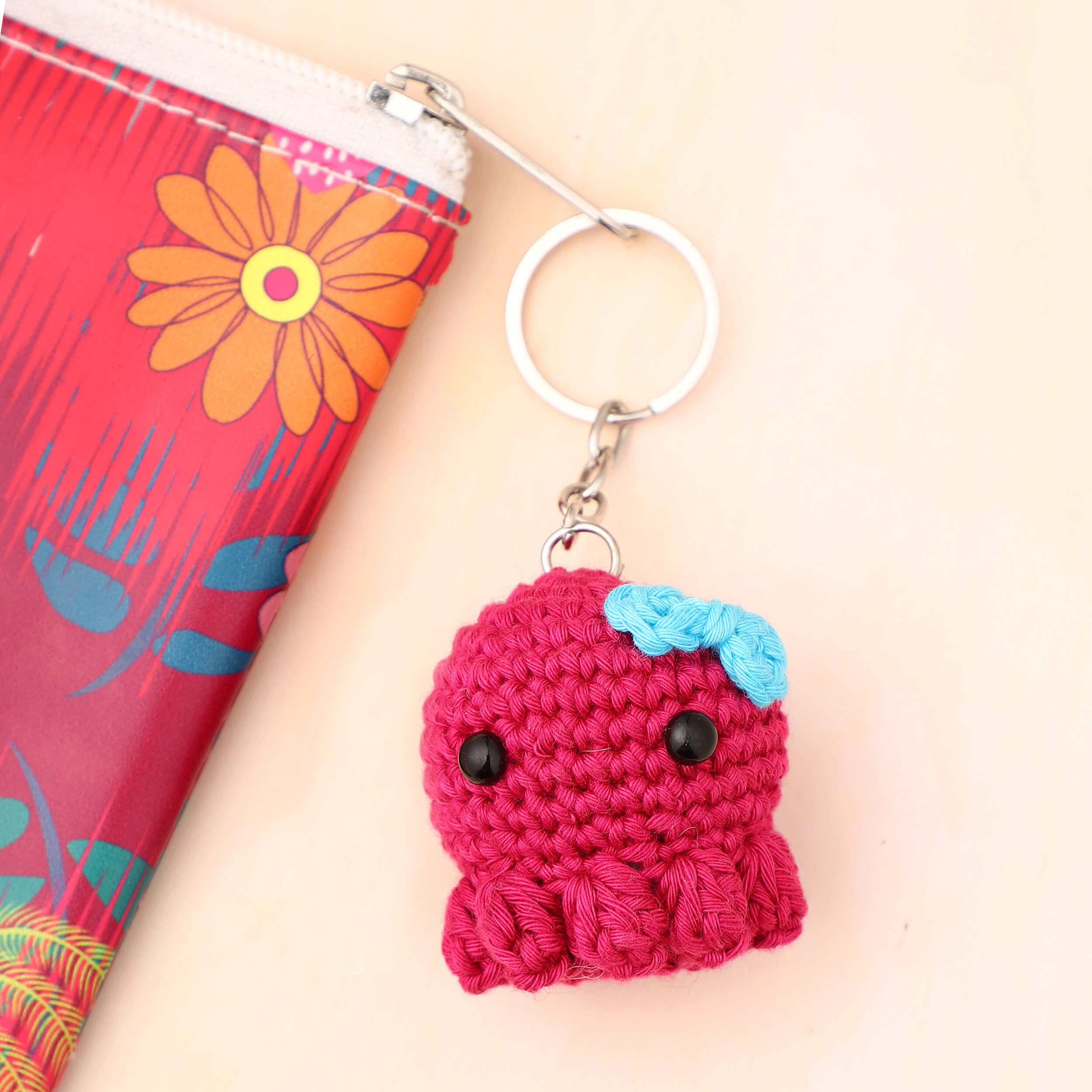 Tiny Octopus Keychain with Bow